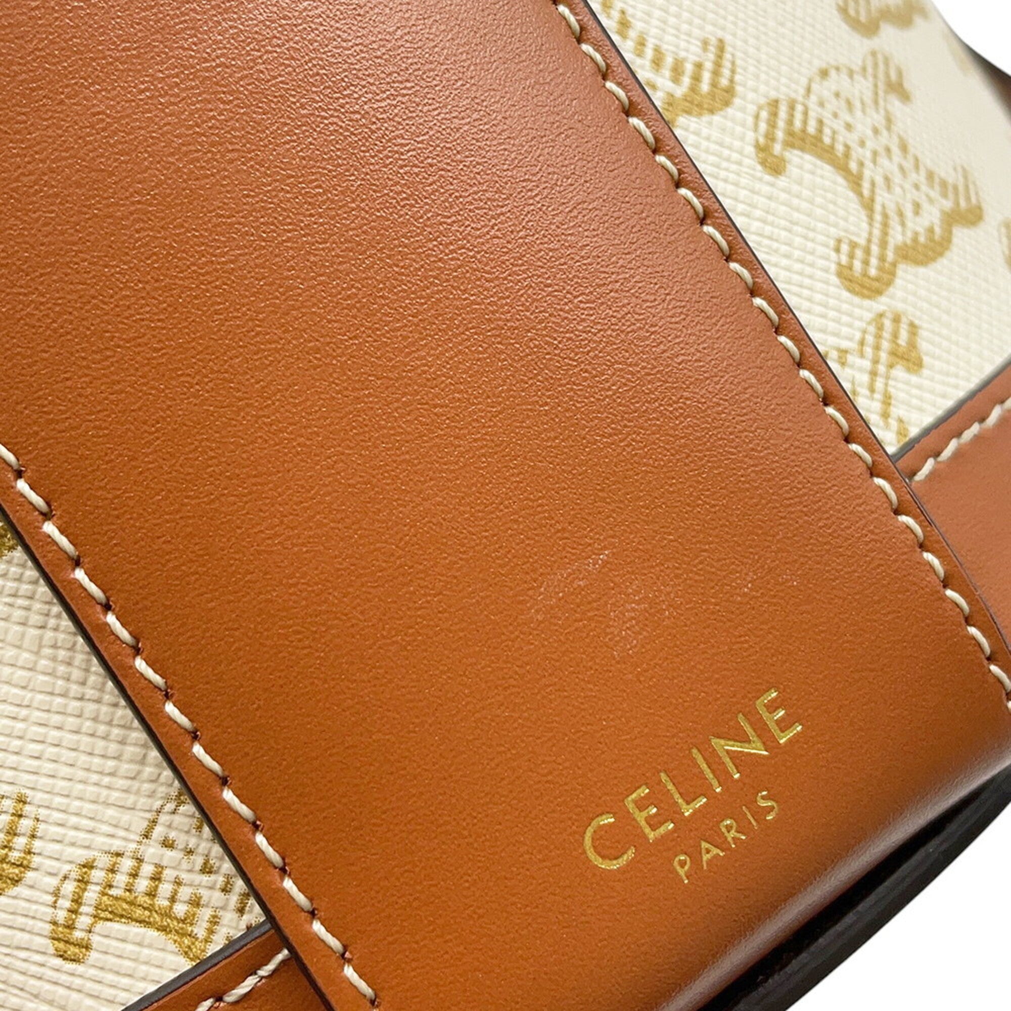 Celine Brown White Leather Pvc Handbag Shoulder Bag (Pre-Owned)