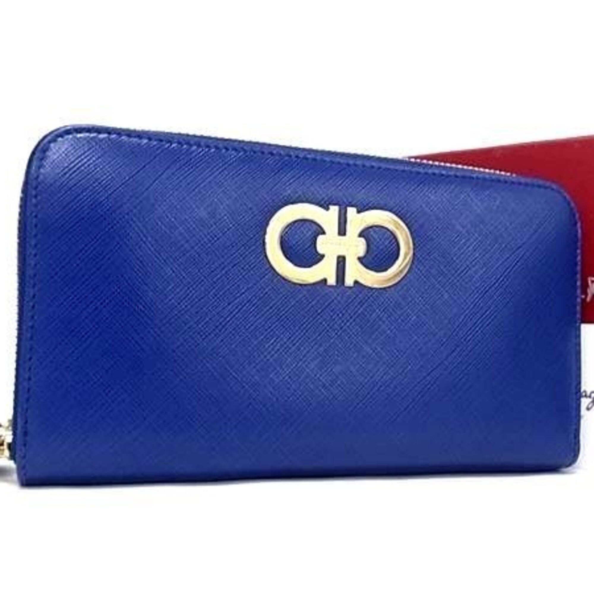 Salvatore Ferragamo Blue Leather Long Wallet (Bi-Fold) (Pre-Owned)