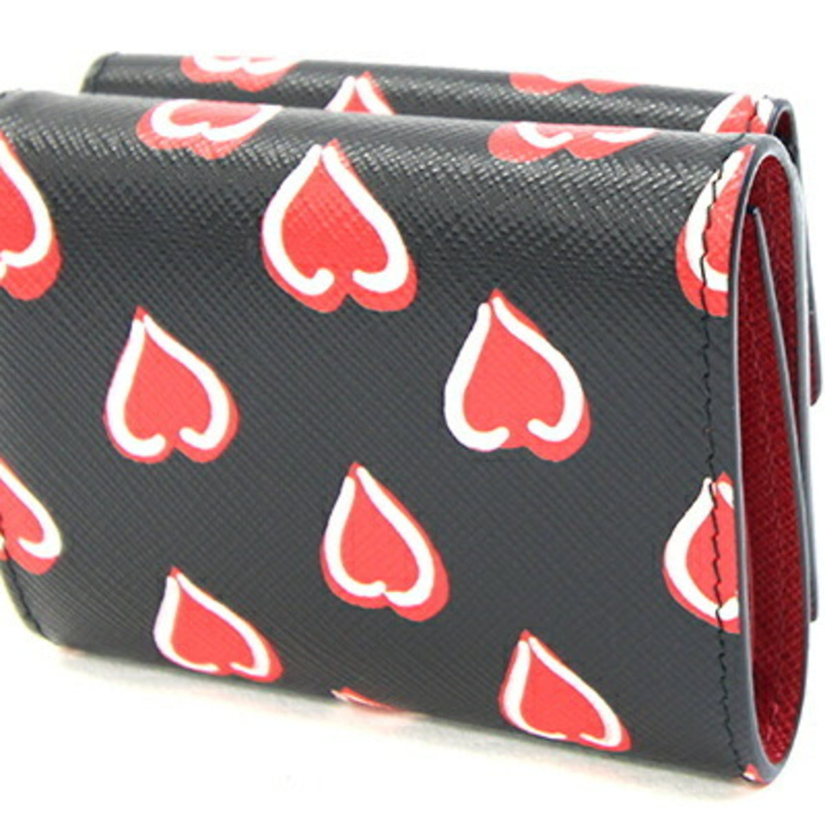 Prada Black Red Color Leather Wallet (Tri-Fold) (Pre-Owned)