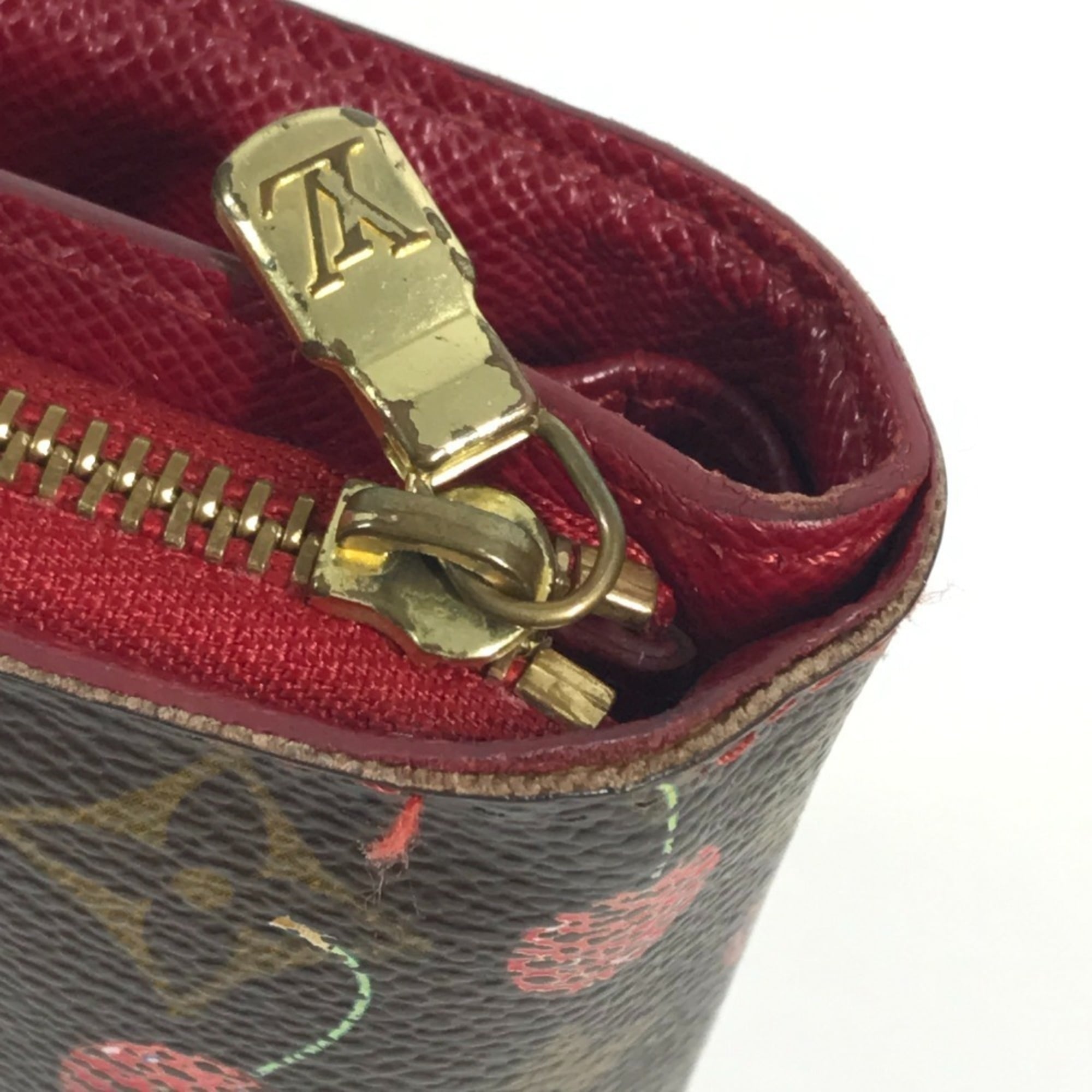 Louis Vuitton Brown Red Color Monogram Cherry Blossom Canvas Wallet (Bi-Fold) (Pre-Owned)