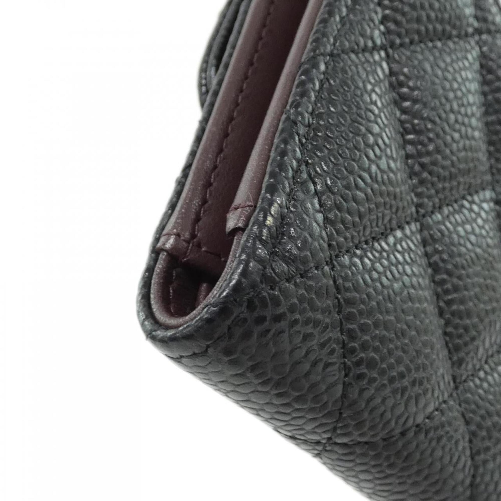 Chanel Black Bordeaux Grained Calfskin Wallet (Tri-Fold) (Pre-Owned)