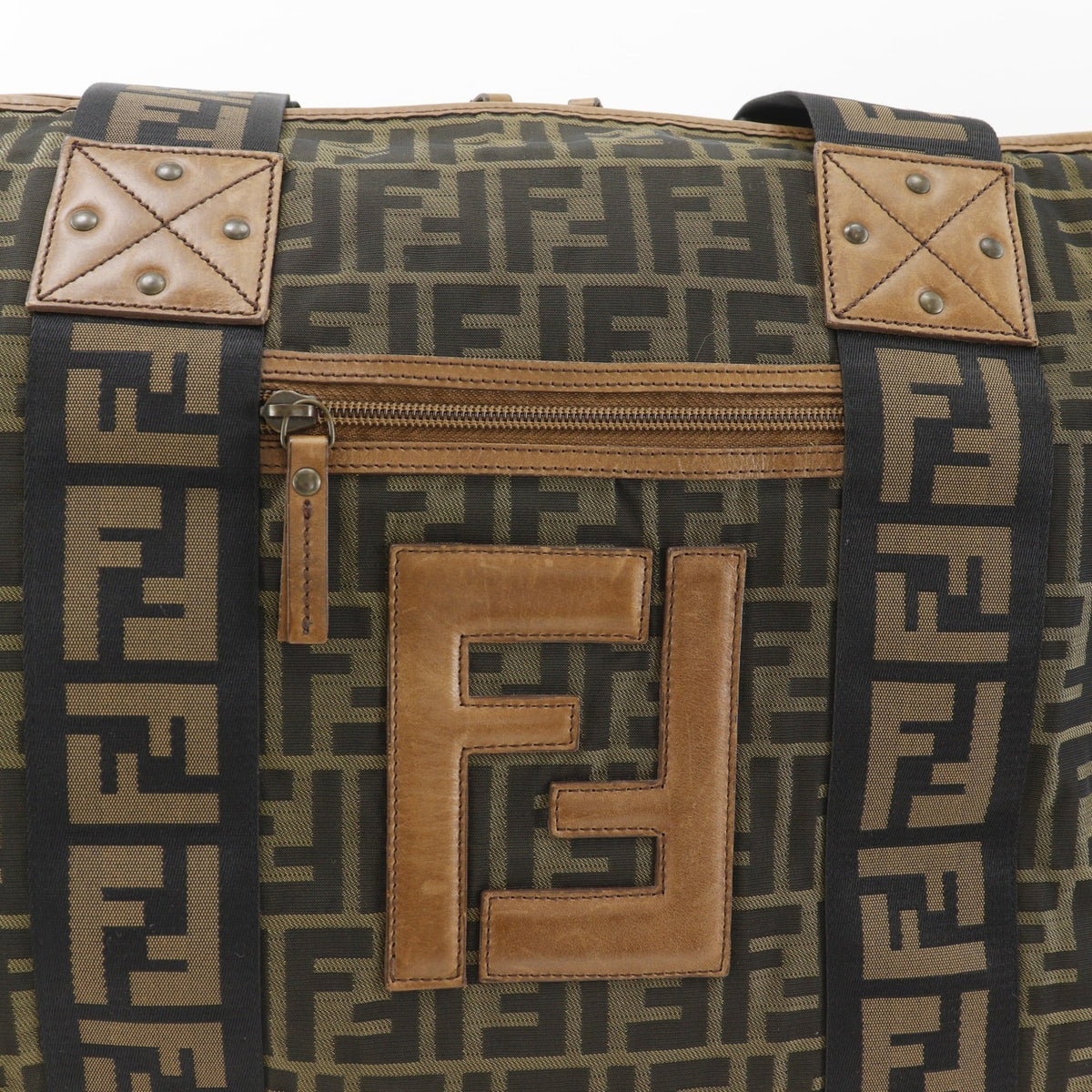 Fendi Zucca Brown Nylon Canvas Boston Bag (Pre-Owned)