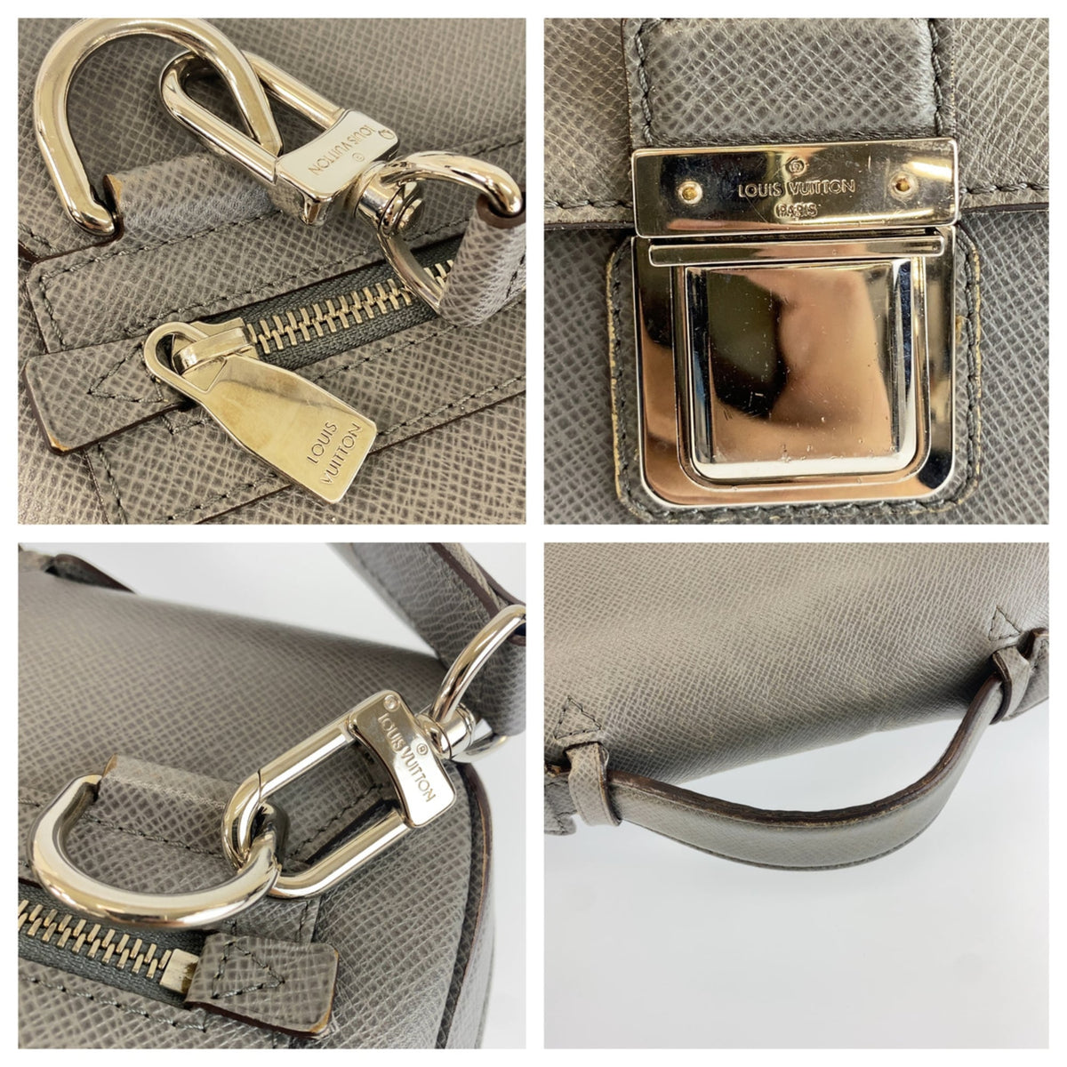 Louis Vuitton Gray Leather Briefcase Shoulder Bag (Pre-Owned)