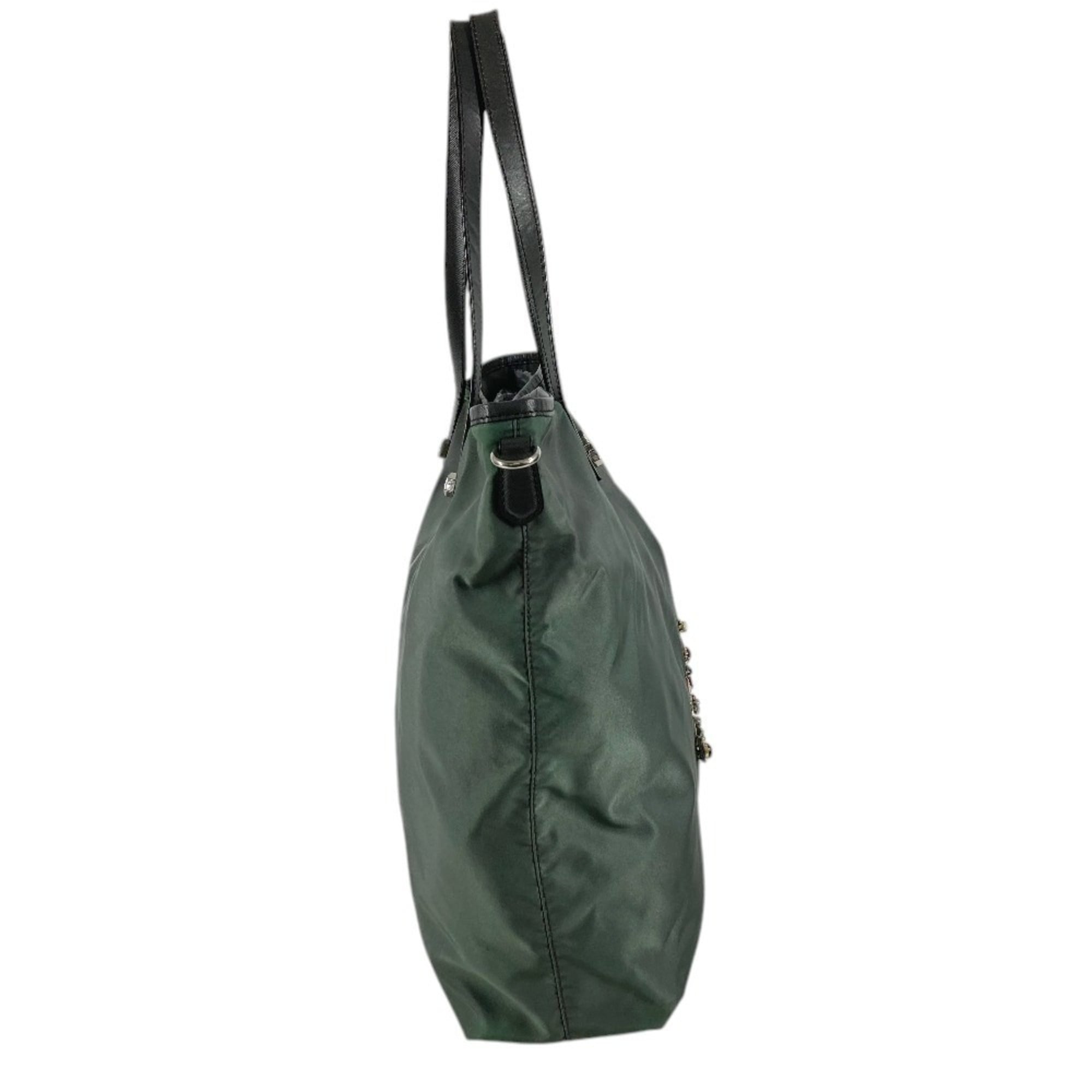 Prada Gray Nylon Leather Shoulder Bag Tote Bag (Pre-Owned)