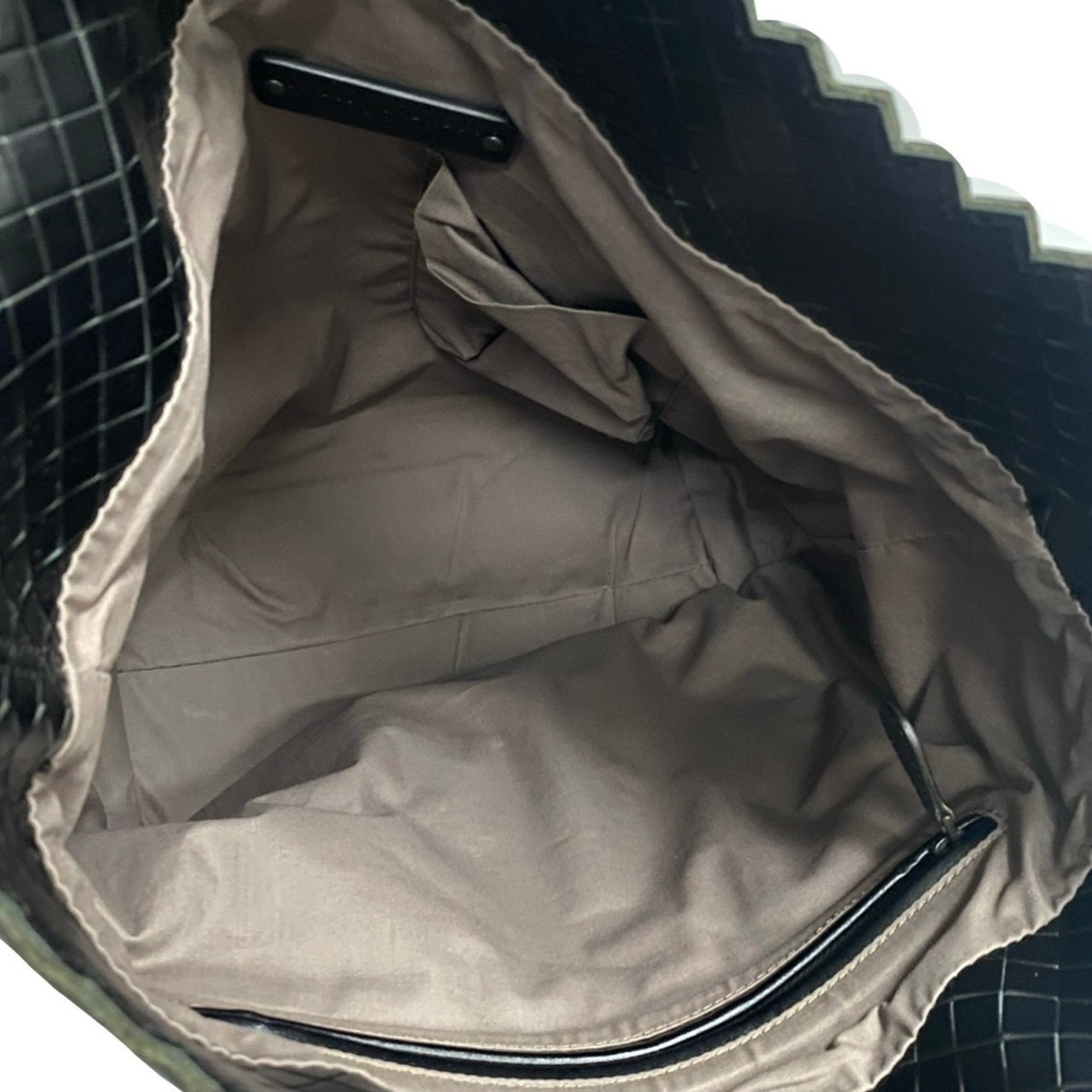 Bottega Veneta Black Leather Canvas Handbag Tote Bag (Pre-Owned)