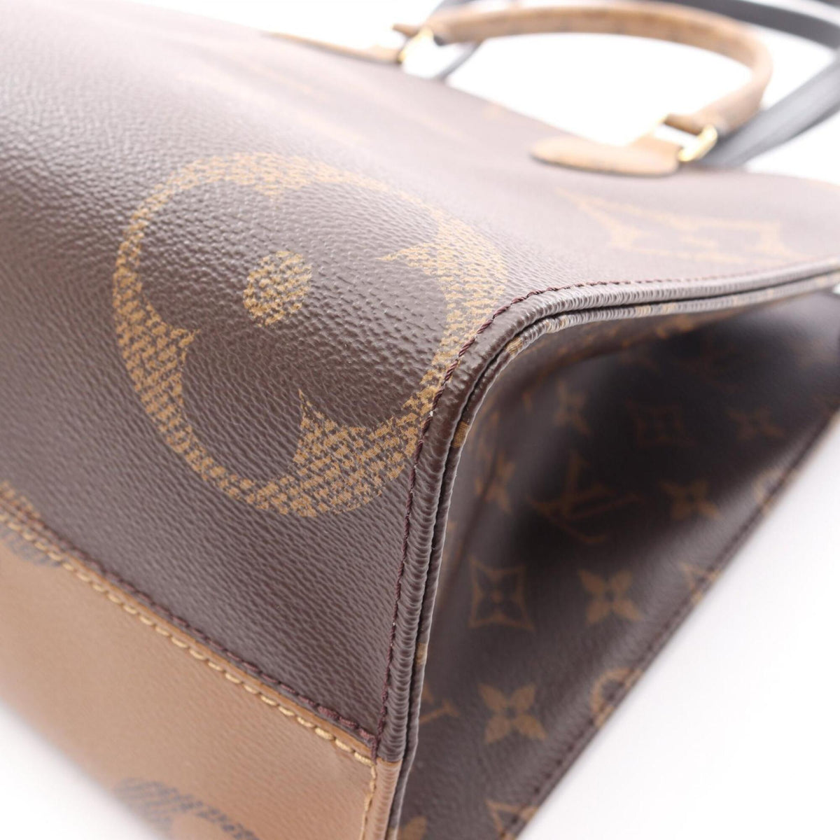Louis Vuitton Beige Brown Monogram Coated Canvas Leather Handbag Tote Bag (Pre-Owned)