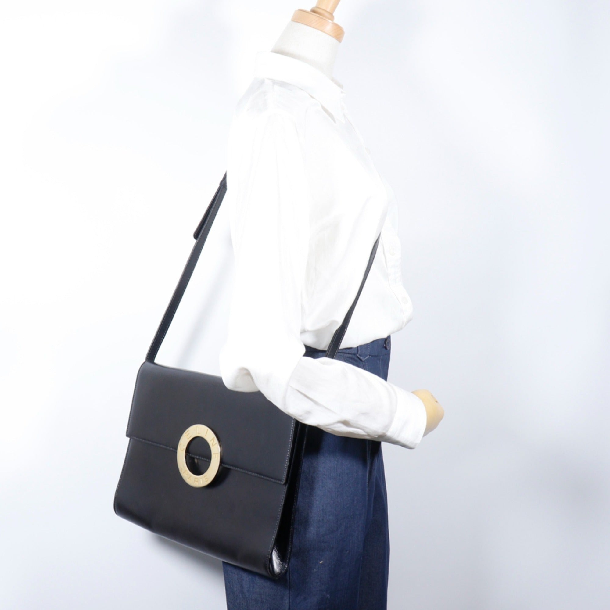 Celine Black Leather Clutch Bag Shoulder Bag (Pre-Owned)