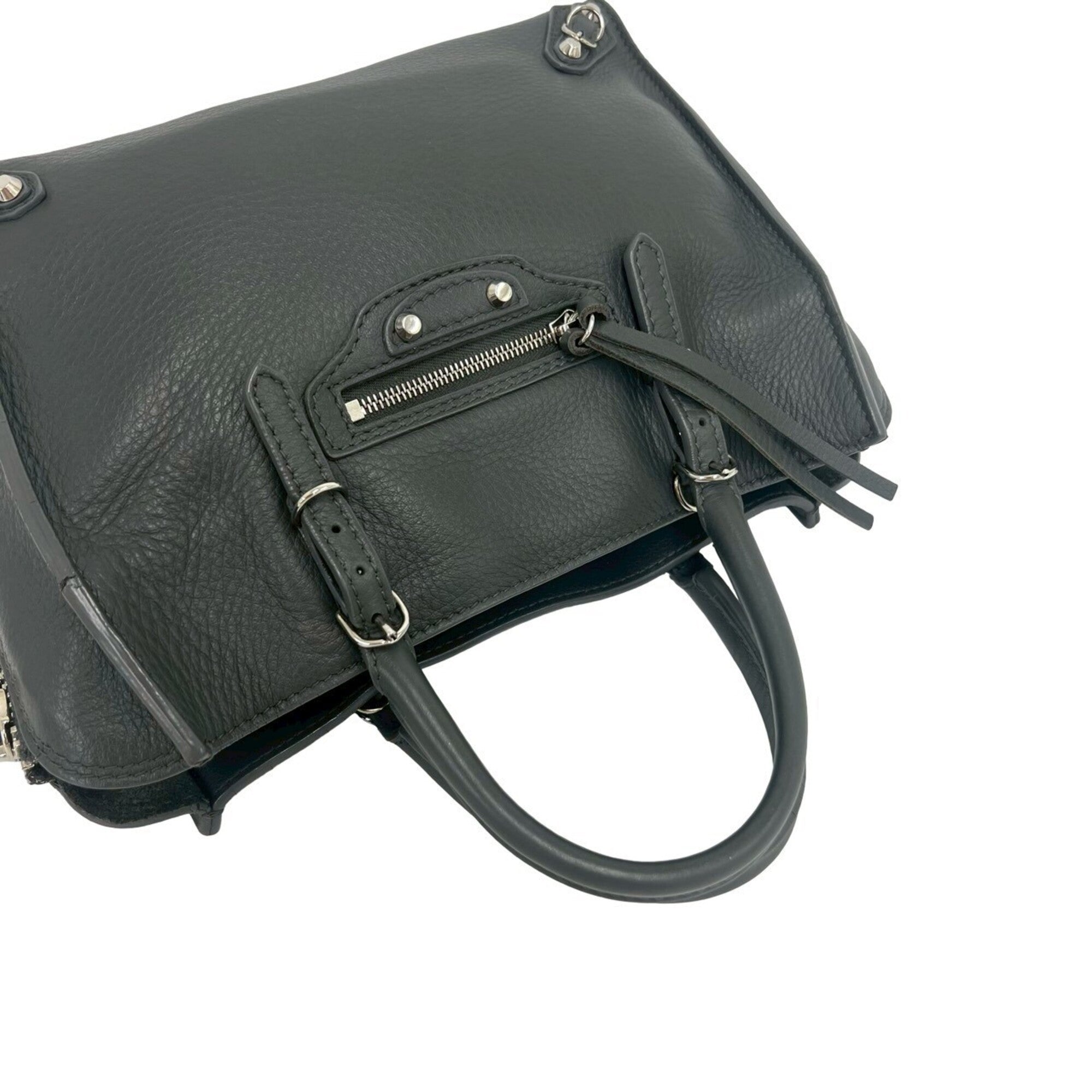 Balenciaga Gray Leather Handbag Shoulder Bag Tote Bag (Pre-Owned)
