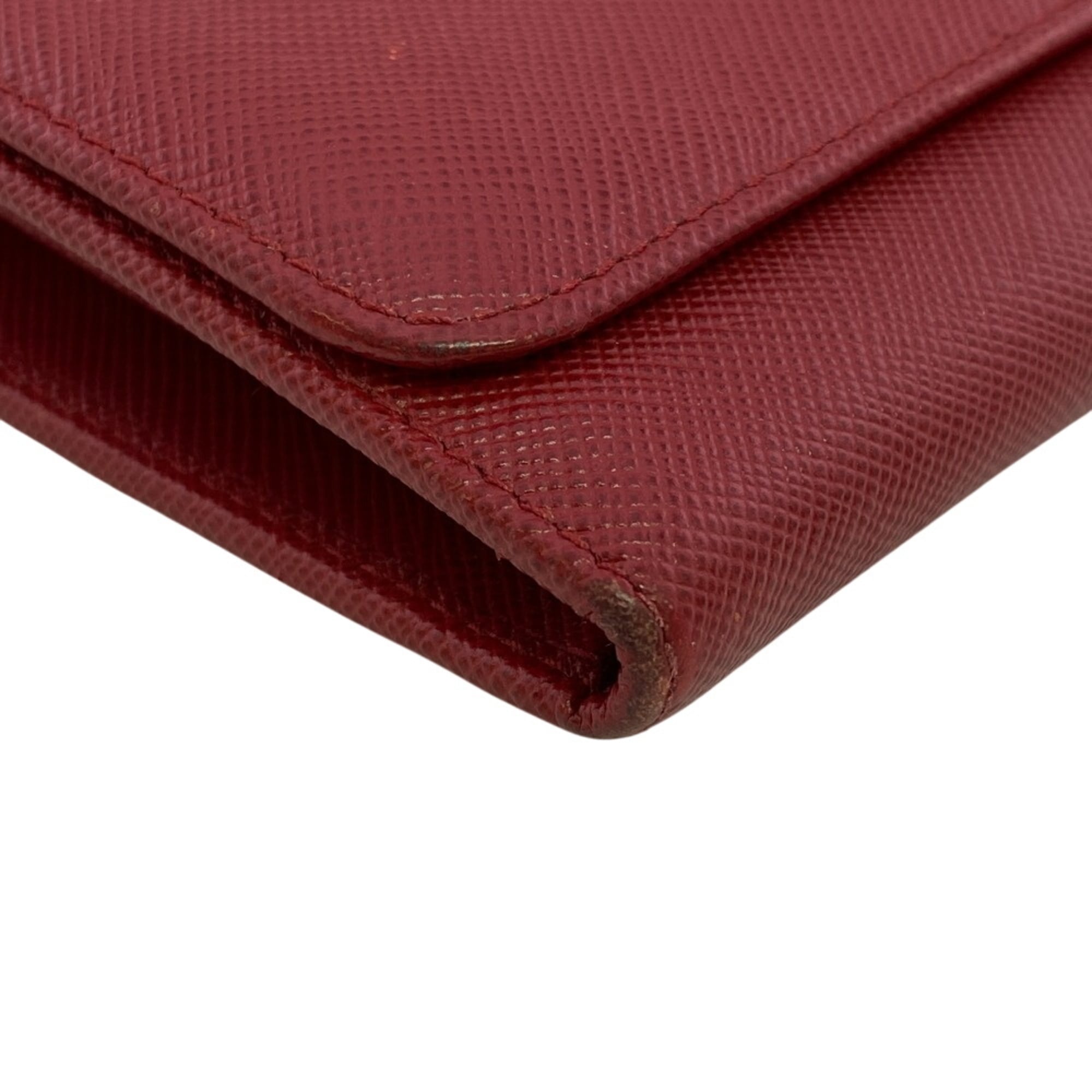 Prada Saffiano Red Color Leather Wallet (Bi-Fold) (Pre-Owned)