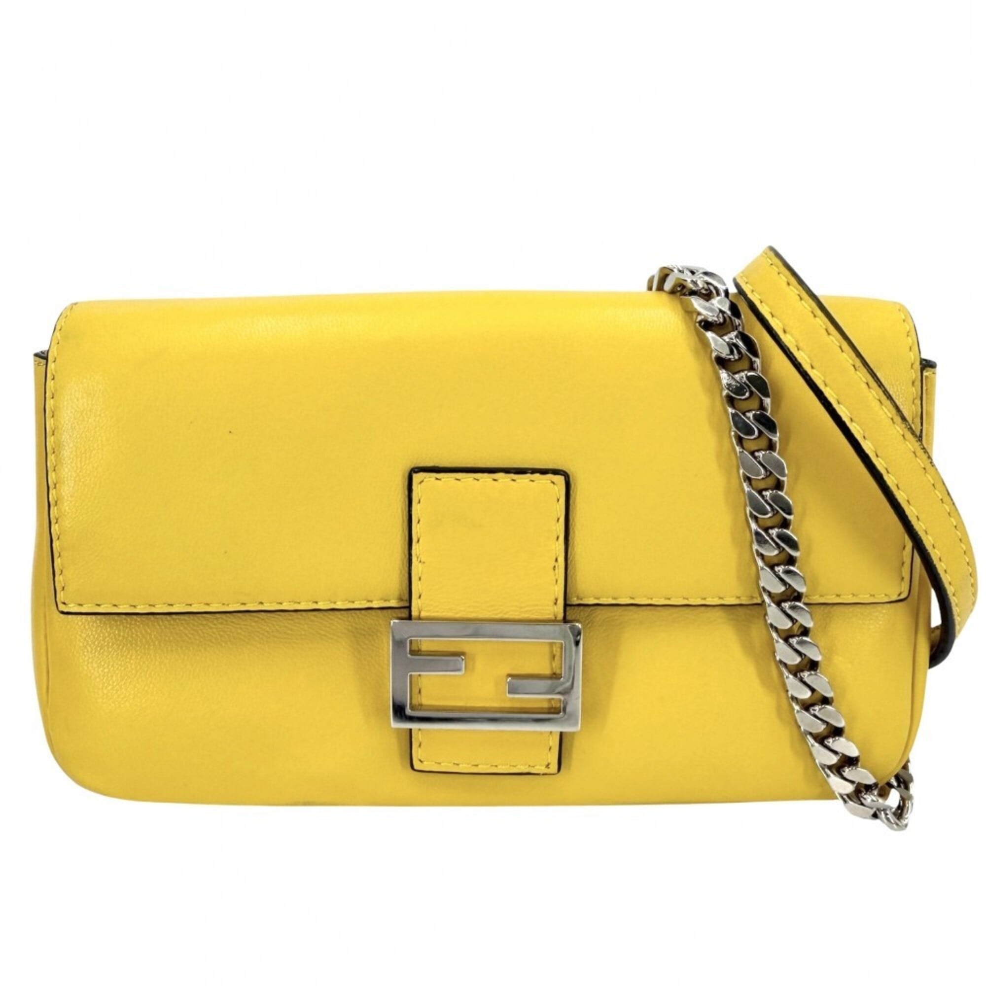 Fendi Yellow Leather Handbag Shoulder Bag (Pre-Owned)