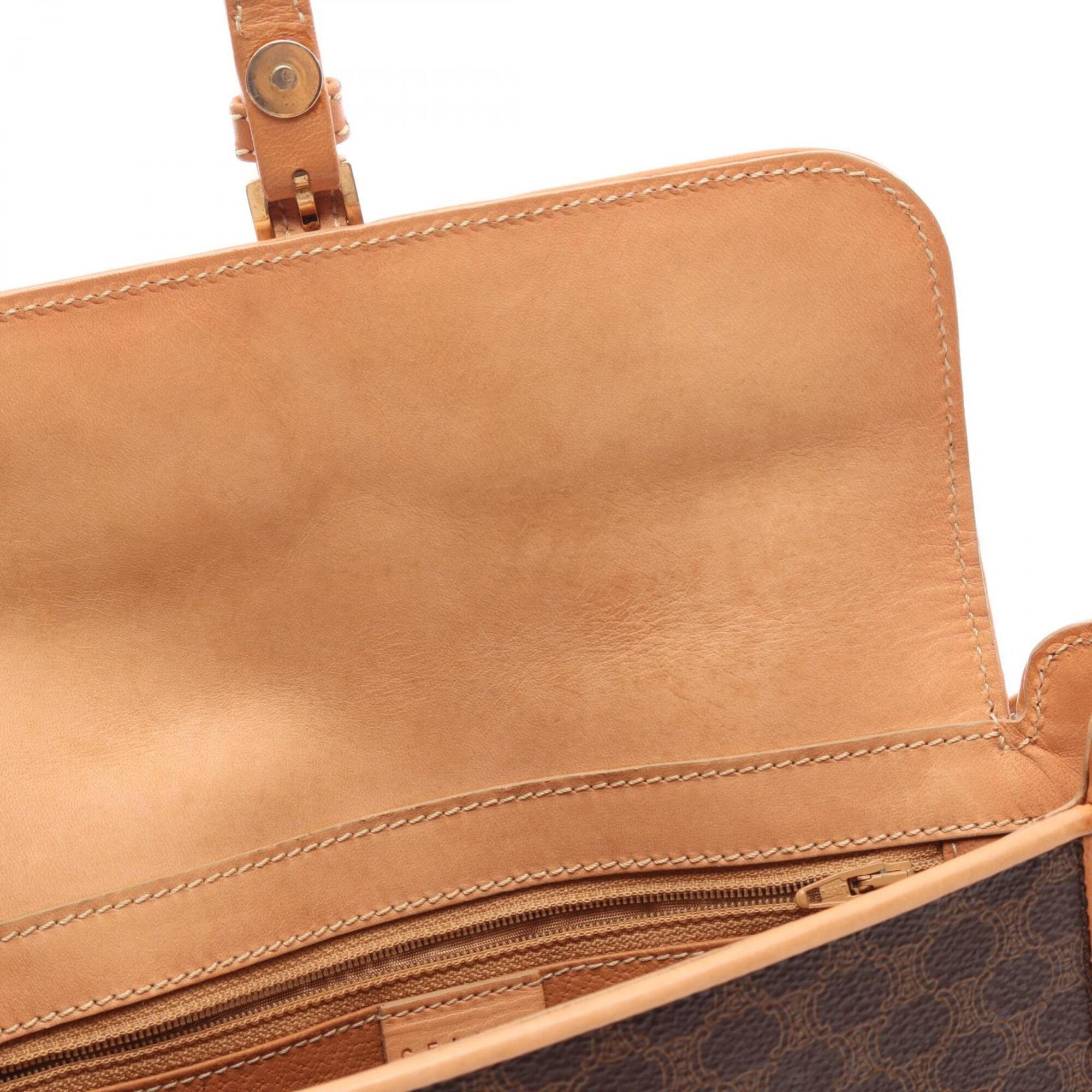 Celine Beige Brown Coated Canvas Leather Handbag Shoulder Bag (Pre-Owned)