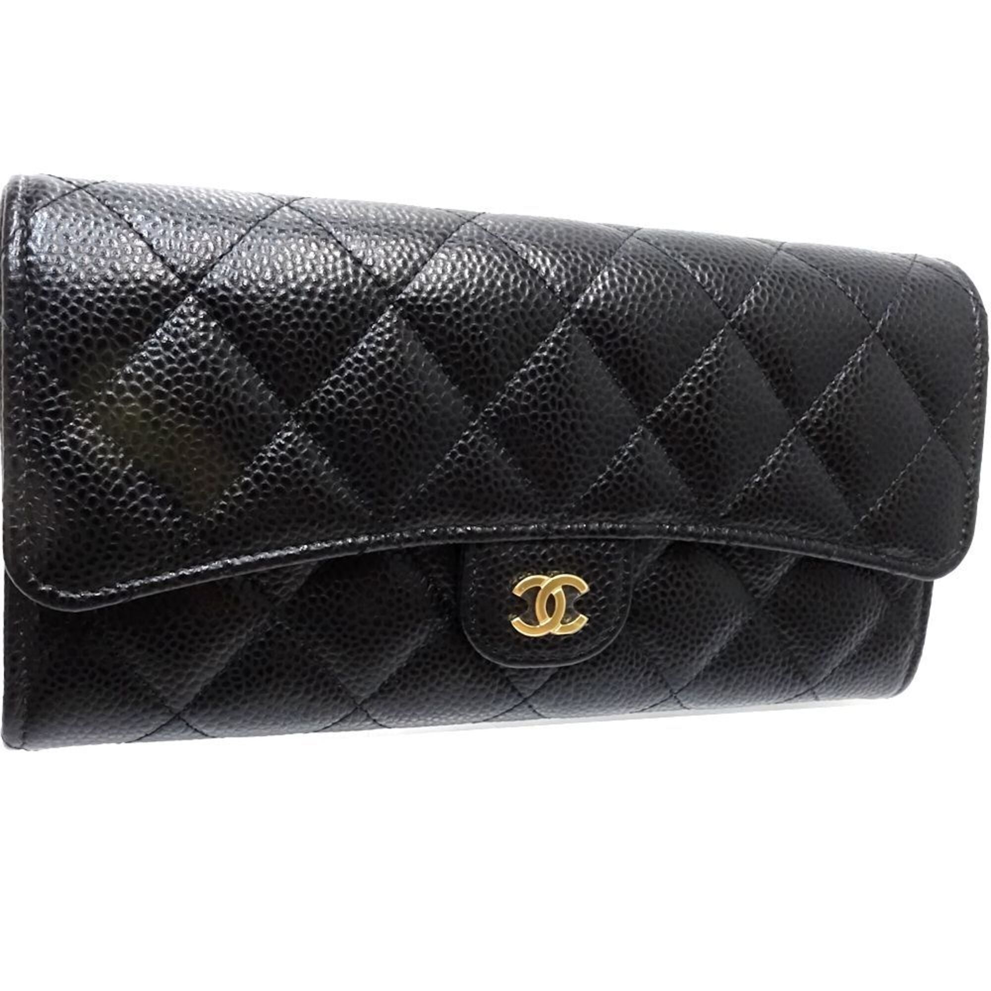Chanel Black Grained Calfskin Long Wallet (Bi-Fold) (Pre-Owned)