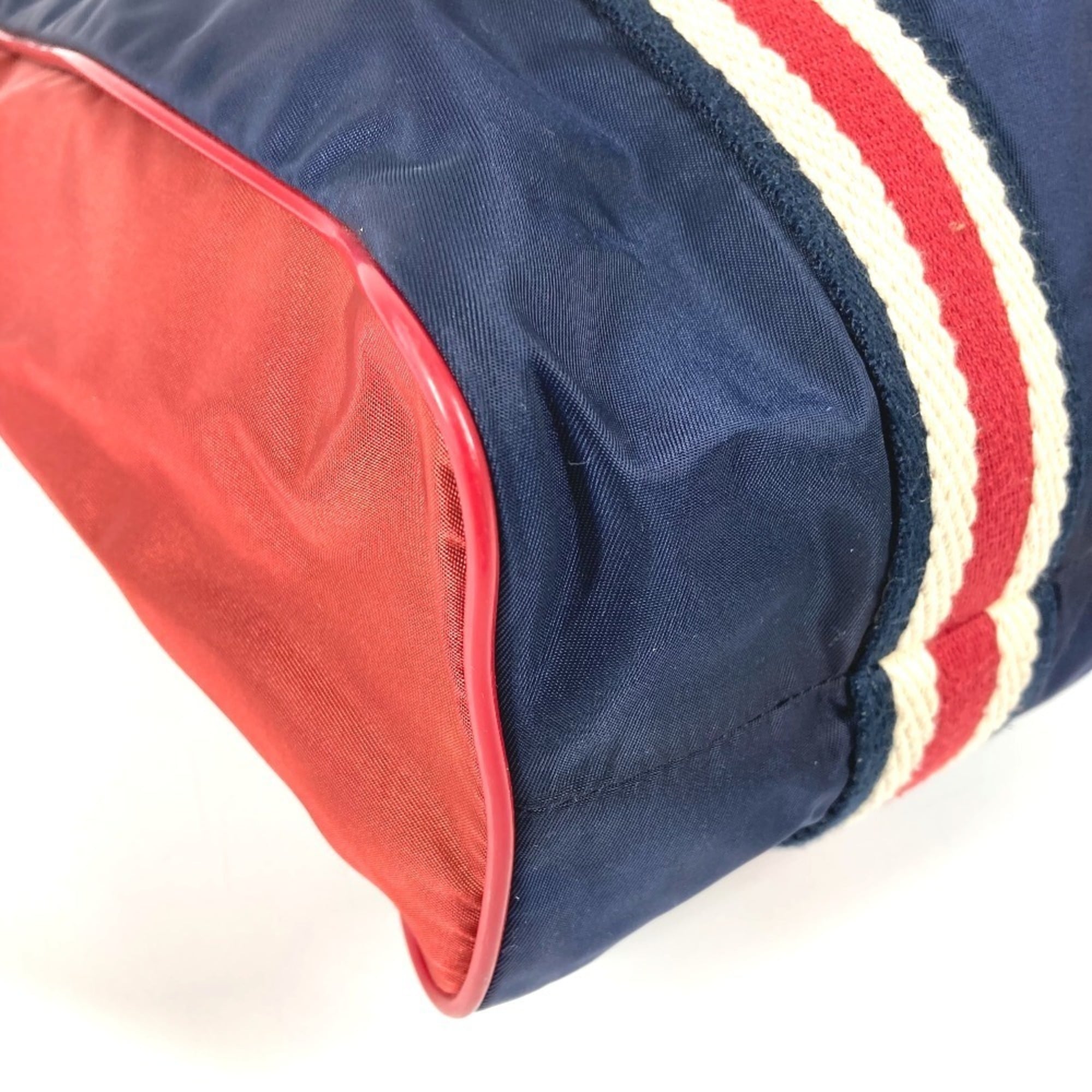 Gucci Navy Red Color Nylon Shoulder Bag Tote Bag (Pre-Owned)