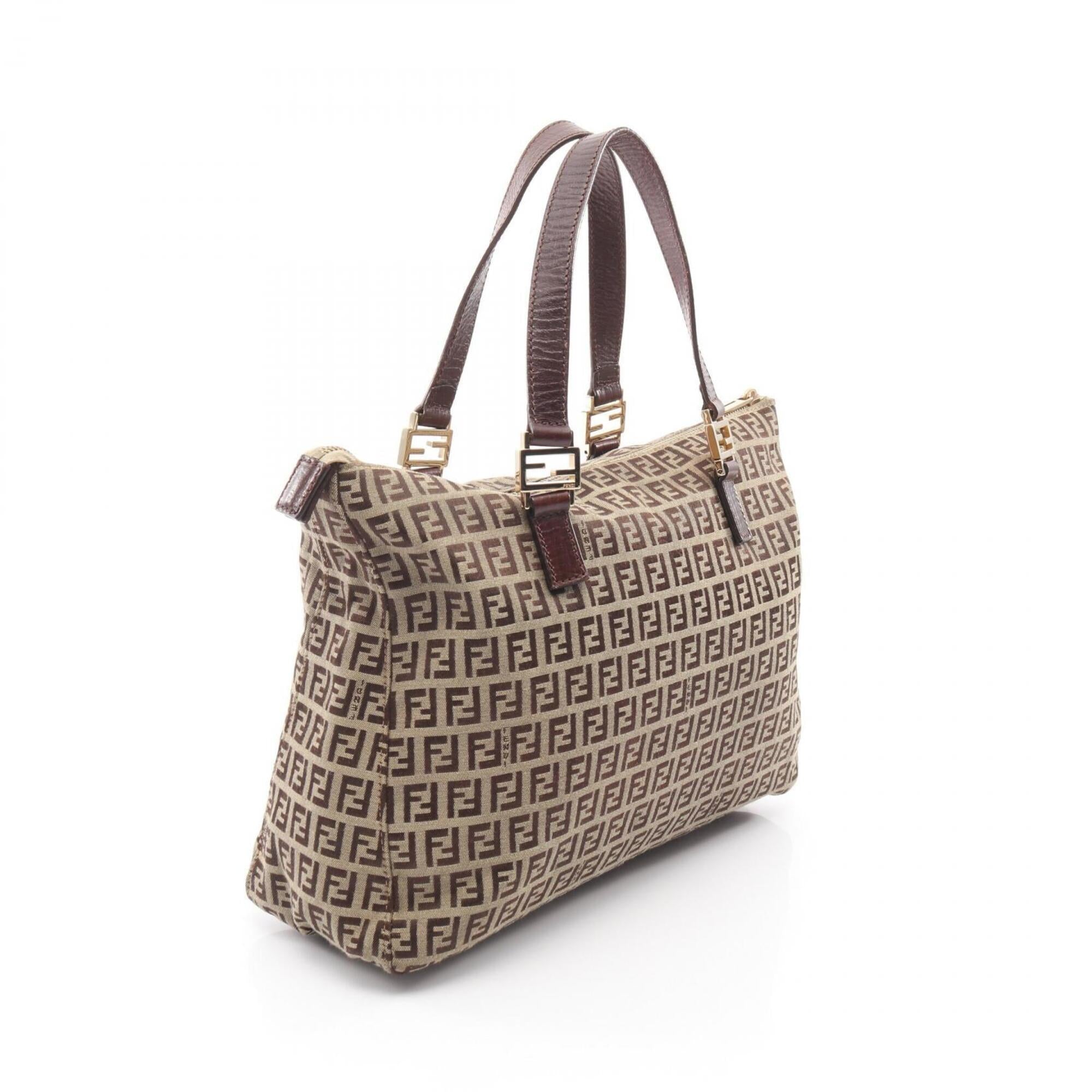Fendi Beige Brown Canvas Leather Handbag Tote Bag (Pre-Owned)