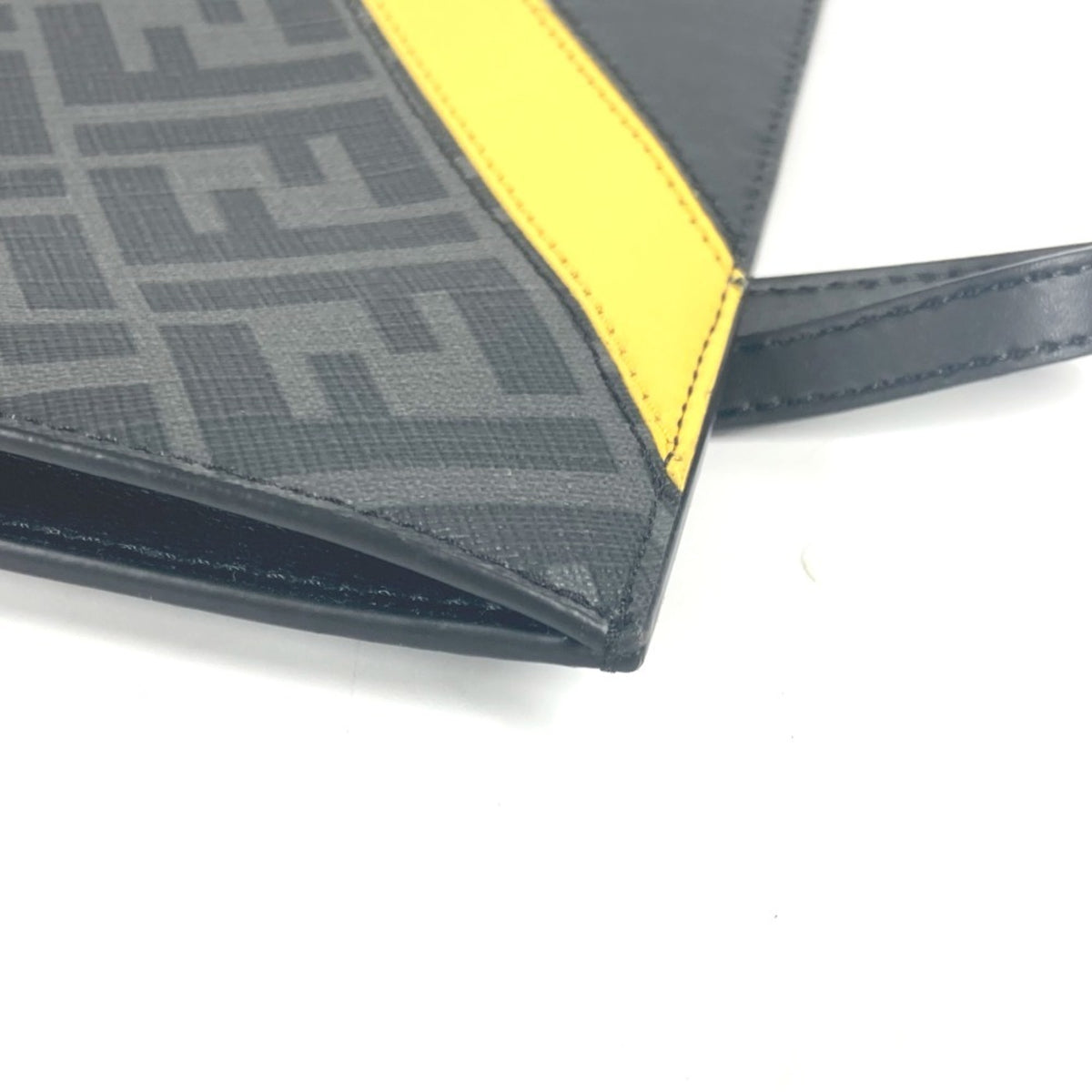 Fendi Black Gray Yellow Leather Clutch Bag Pouch (Pre-Owned)