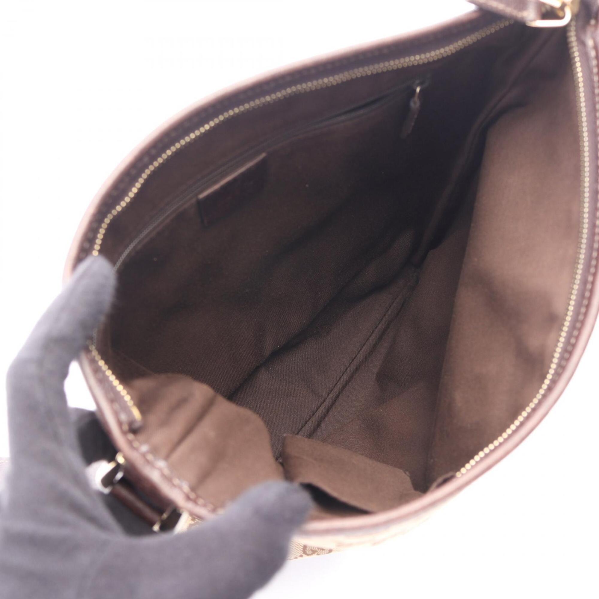 Gucci Beige Brown Canvas Leather Handbag Shoulder Bag (Pre-Owned)