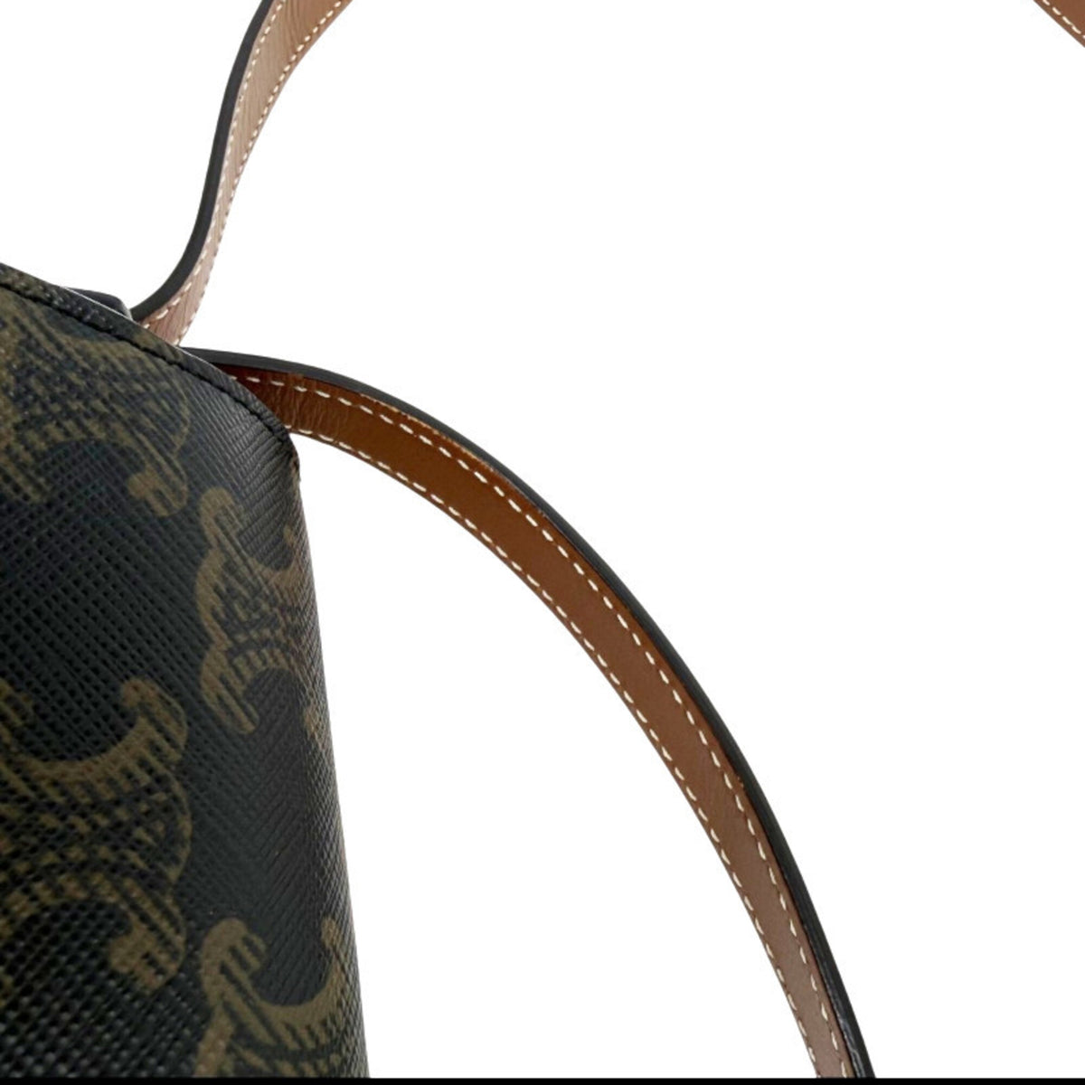 Celine Brown Coated Canvas Leather Handbag Shoulder Bag (Pre-Owned)