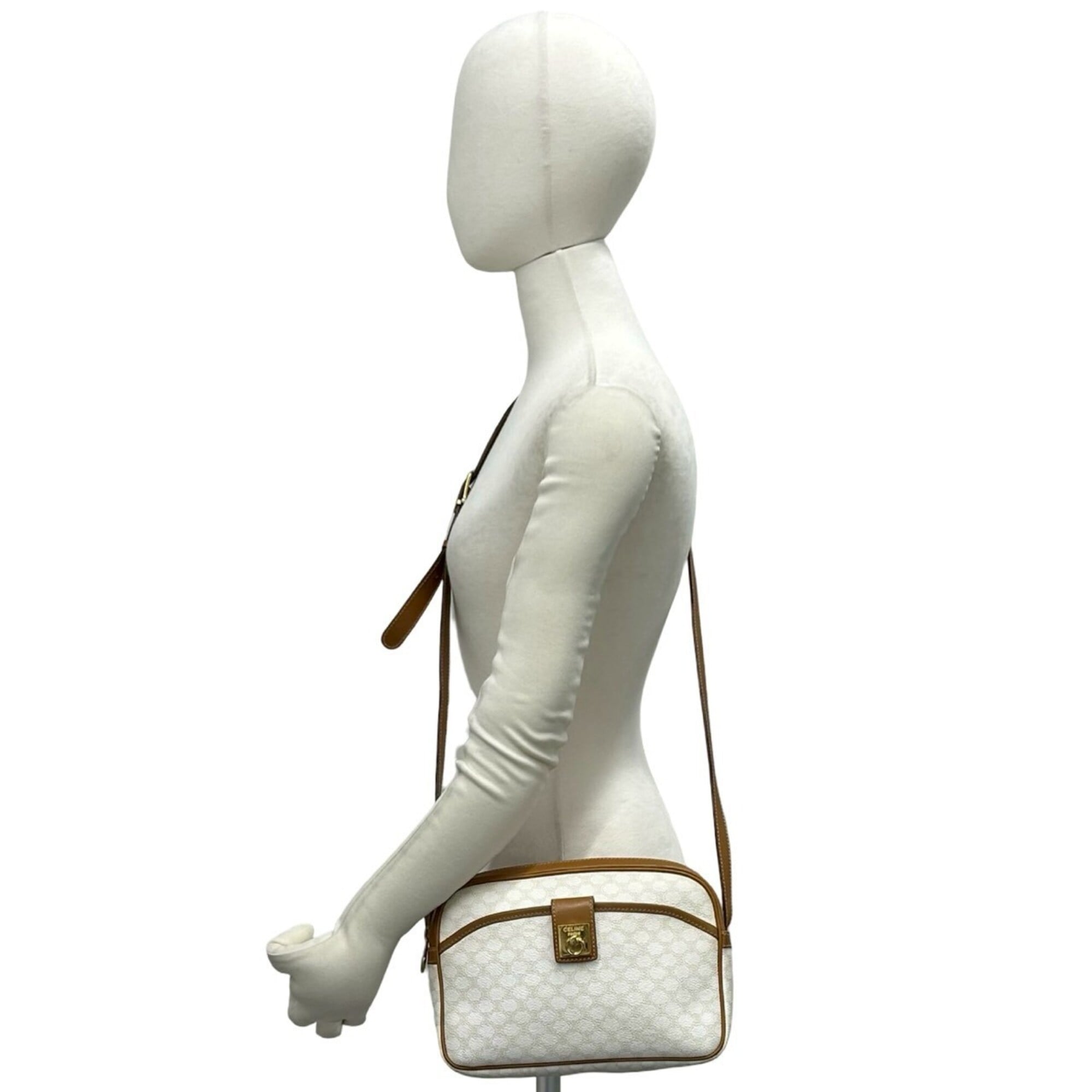 Celine Brown White Pvc Leather Pochette Shoulder Bag (Pre-Owned)