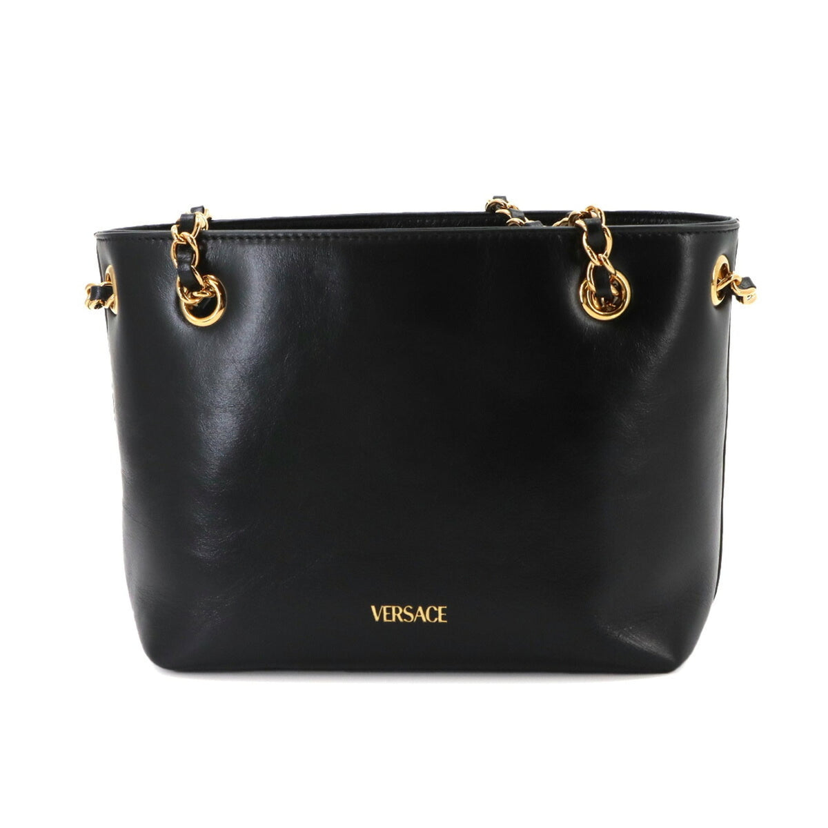 Versace Black Leather Handbag Shoulder Bag (Pre-Owned)