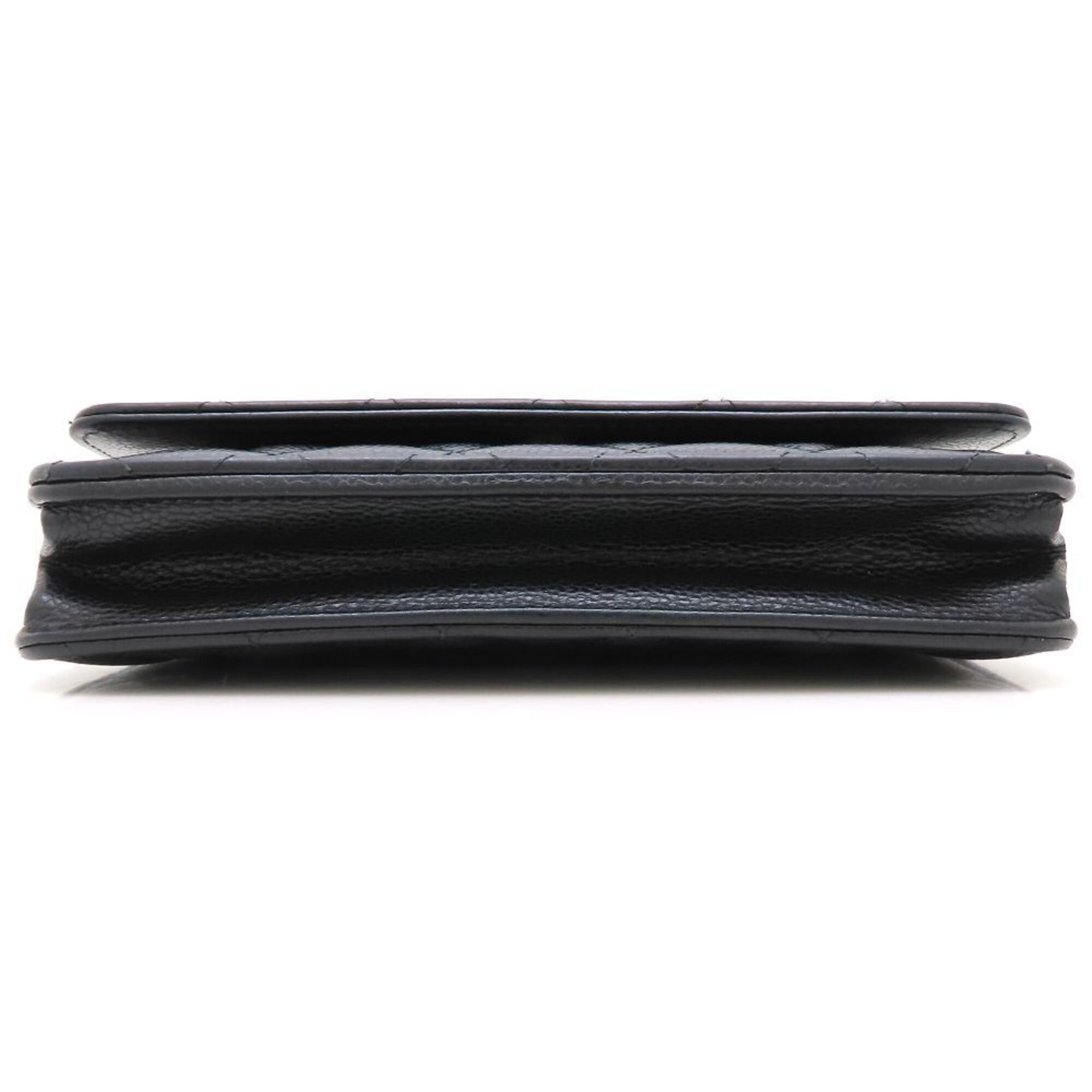 Chanel Black Grained Calfskin Chain/Shoulder Wallet (Pre-Owned)