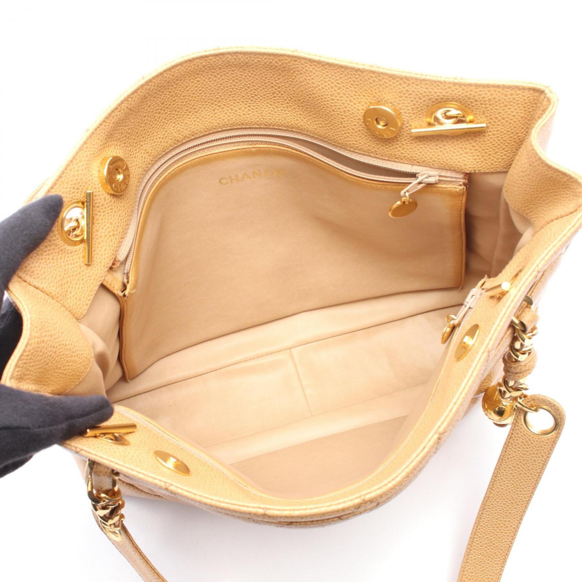 Chanel Beige Grained Calfskin Handbag Tote Bag (Pre-Owned)