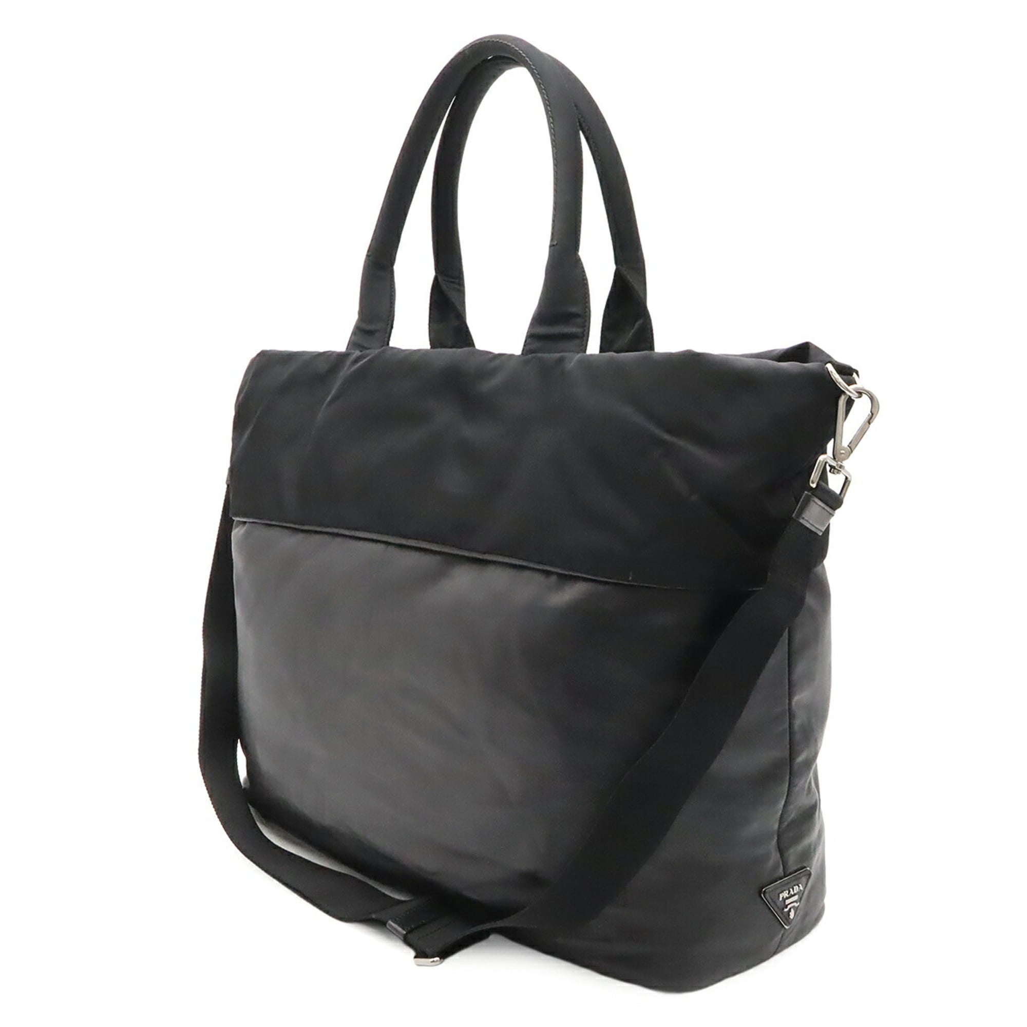 Prada Black Nero Nylon Leather Shoulder Bag Tote Bag (Pre-Owned)