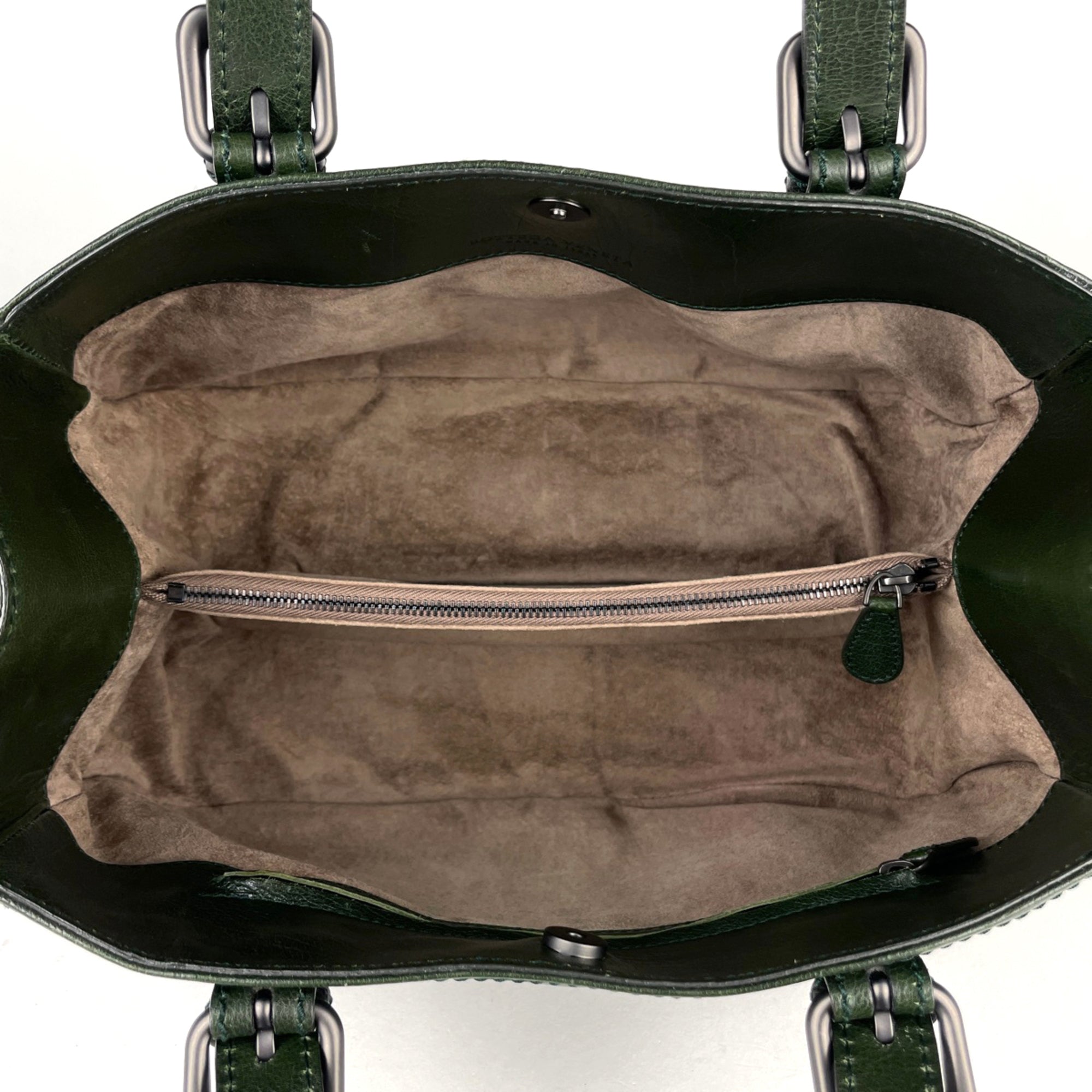 Bottega Veneta Intrecciato Green Leather Handbag (Pre-Owned)