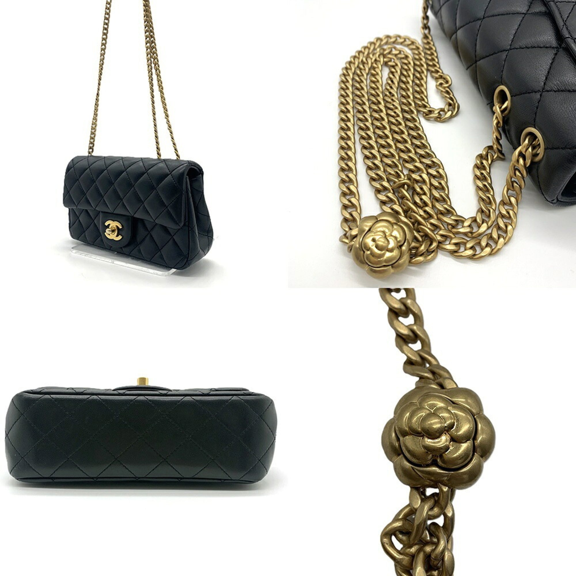 Chanel Camellia Black Leather Shoulder Bag (Pre-Owned)