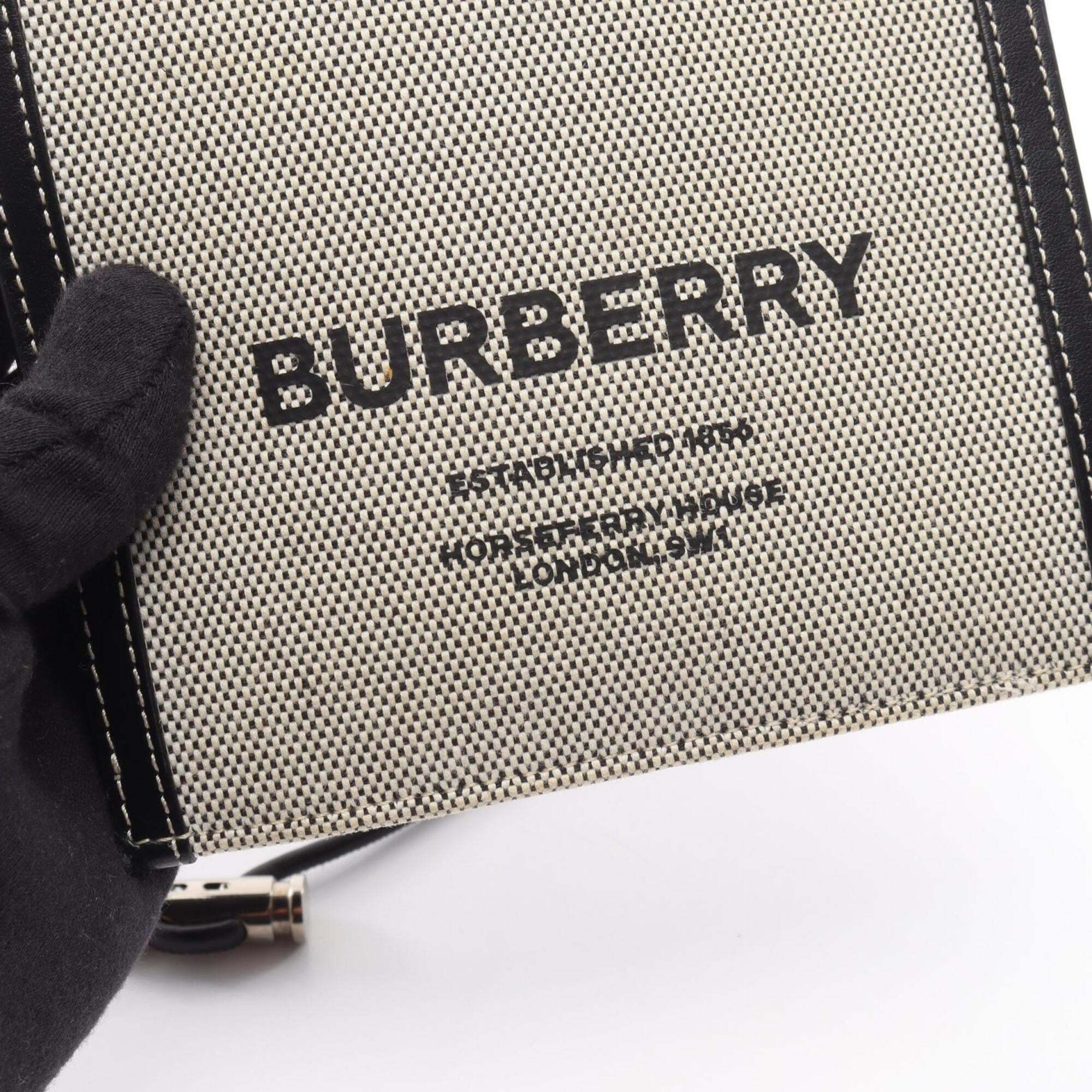 Burberry Black Gray Canvas Leather Handbag Shoulder Bag (Pre-Owned)