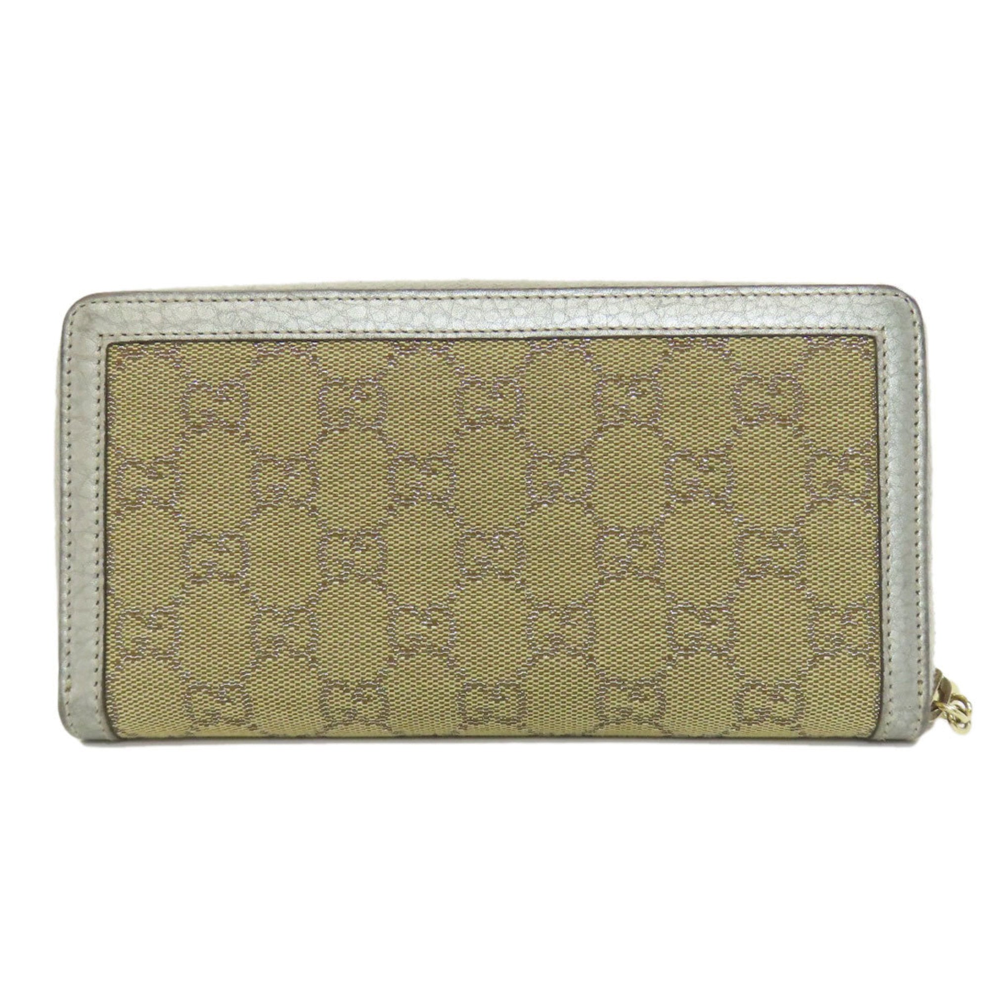 Gucci Brown Silver Canvas Leather Long Wallet (Bi-Fold) (Pre-Owned)