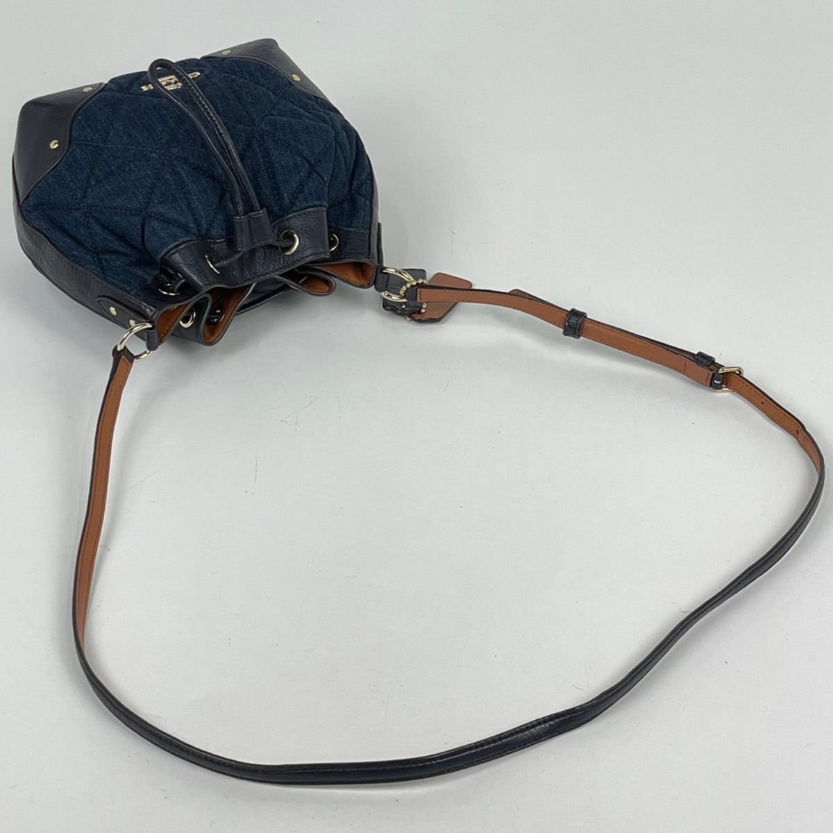 Coach Blue Brown Denim Leather Shoulder Bag (Pre-Owned)