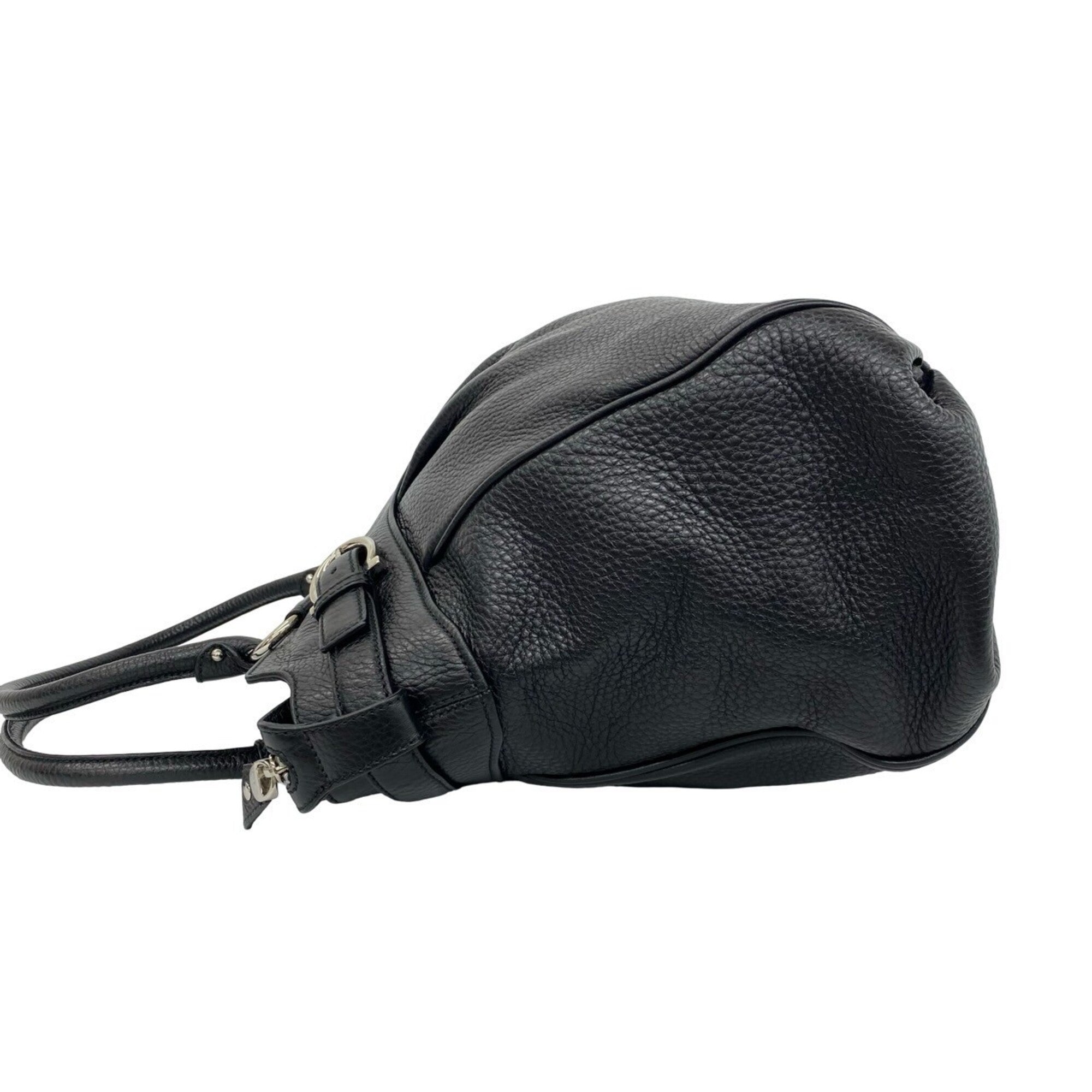 Salvatore Ferragamo Black Leather Handbag Tote Bag (Pre-Owned)
