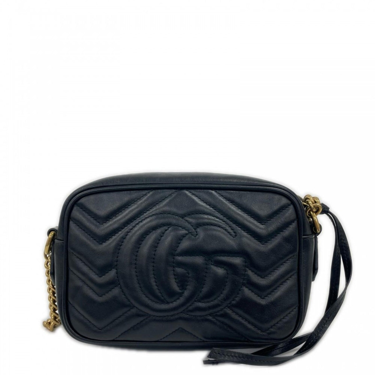 Gucci Black White Leather Shoulder Bag (Pre-Owned)