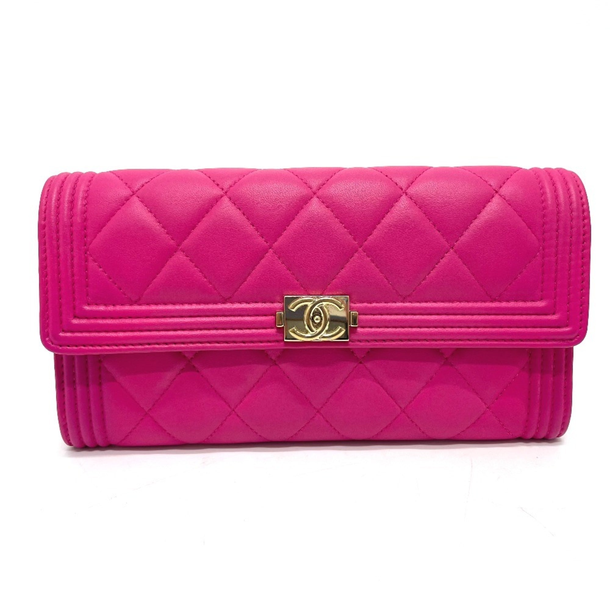 Chanel Matelasse Pink Leather Long Wallet (Bi-Fold) (Pre-Owned)