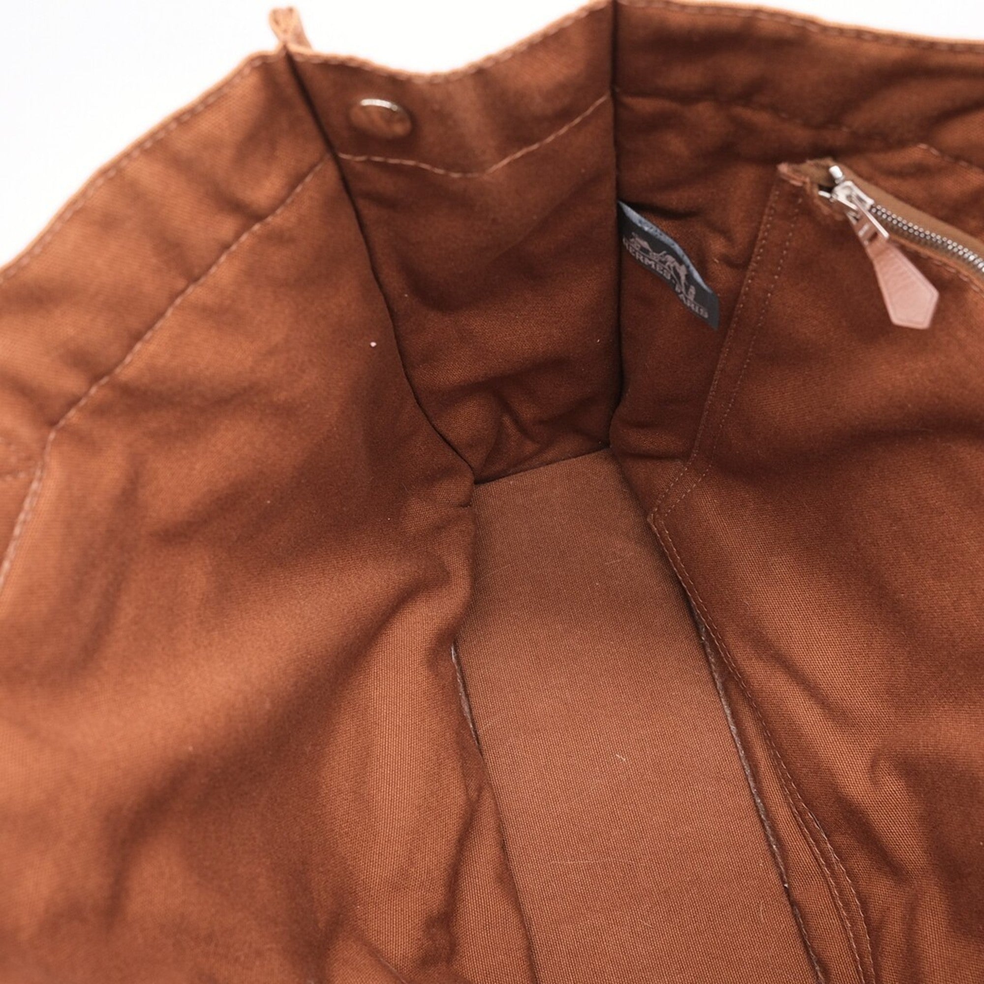 Hermes Brown Canvas Leather Handbag Tote Bag (Pre-Owned)