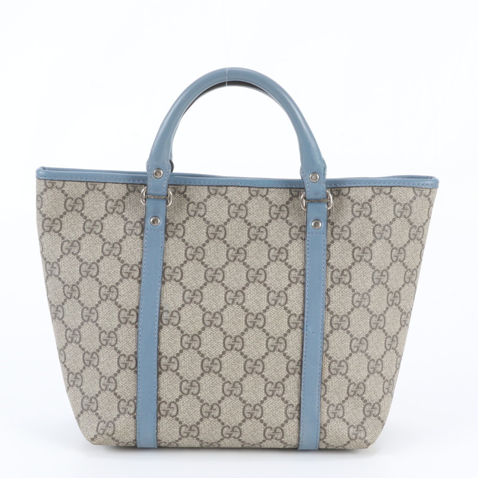 Gucci Blue Brown Leather Coated Canvas Handbag Shoulder Bag Tote Bag (Pre-Owned)