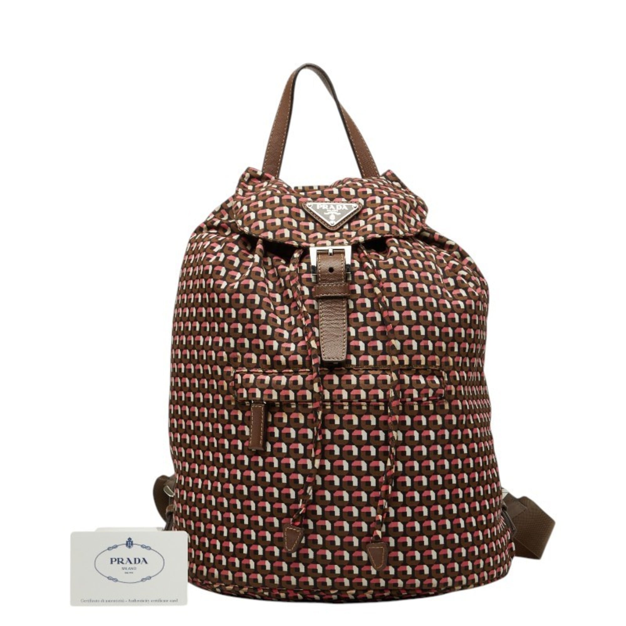 Prada Brown Pink Nylon Leather Backpack (Pre-Owned)