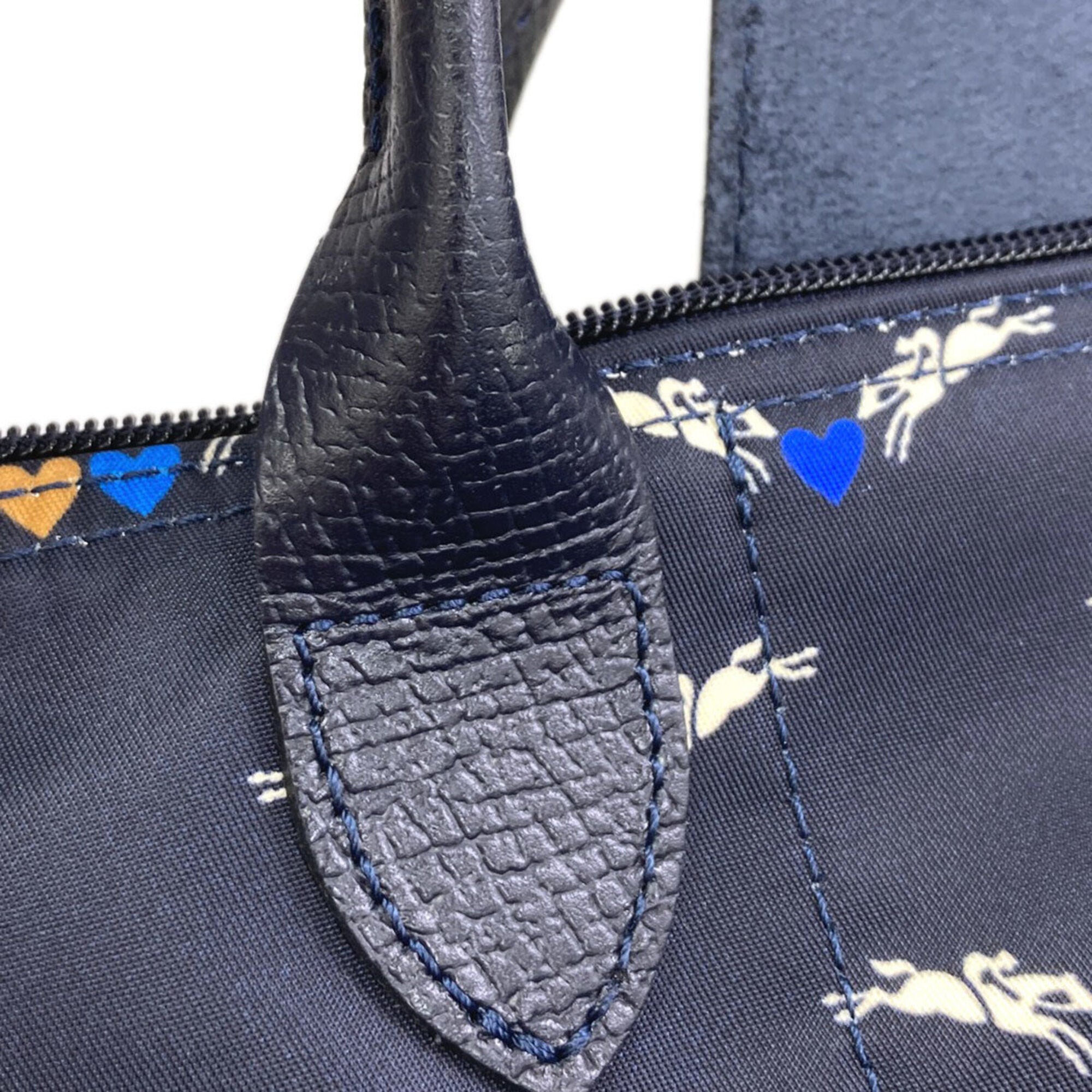 Longchamp Le Pliage Navy Nylon Leather Handbag (Pre-Owned)