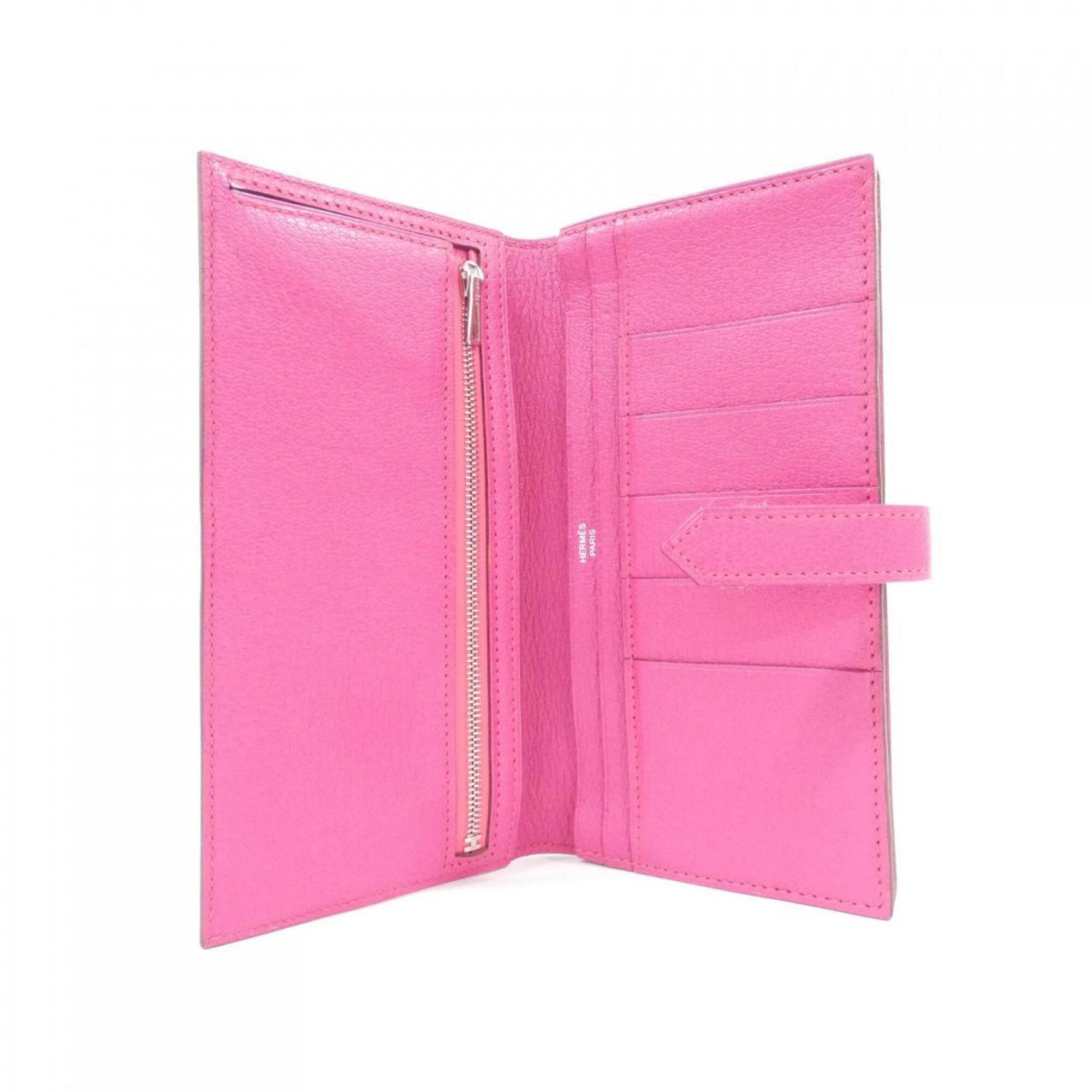 Hermes Rose Shocking Soufre Chevre Leather Long Wallet (Bi-Fold) (Pre-Owned)