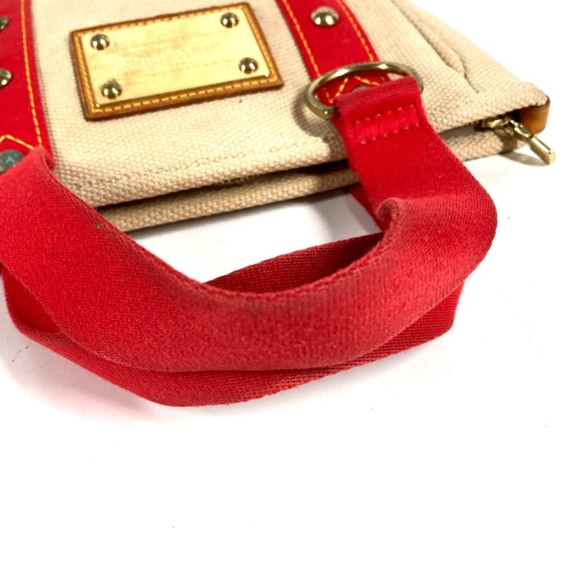 Louis Vuitton Beige Red Color Canvas Handbag Tote Bag (Pre-Owned)