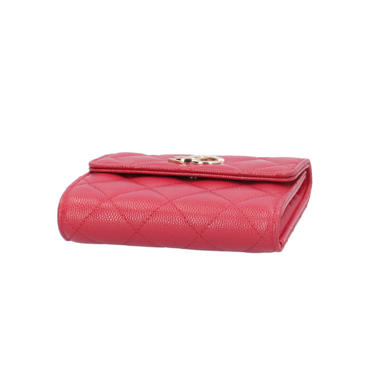 Chanel Matelasse Red Color Grained Calfskin Wallet (Tri-Fold) (Pre-Owned)