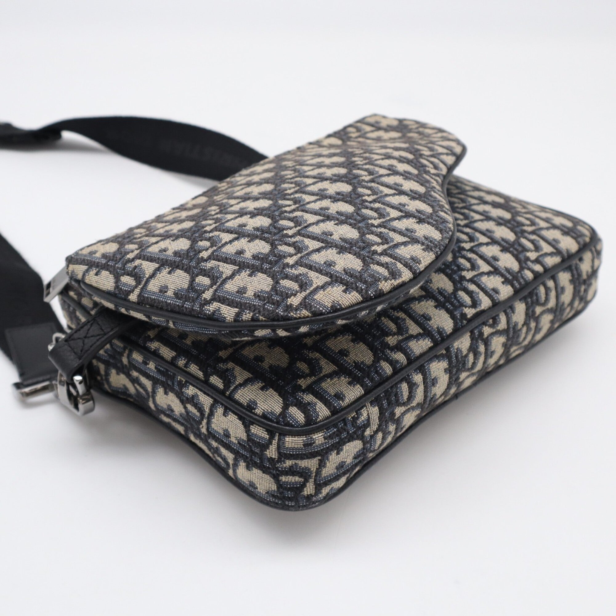 Christian Dior Beige Navy Cotton Leather Shoulder Bag (Pre-Owned)