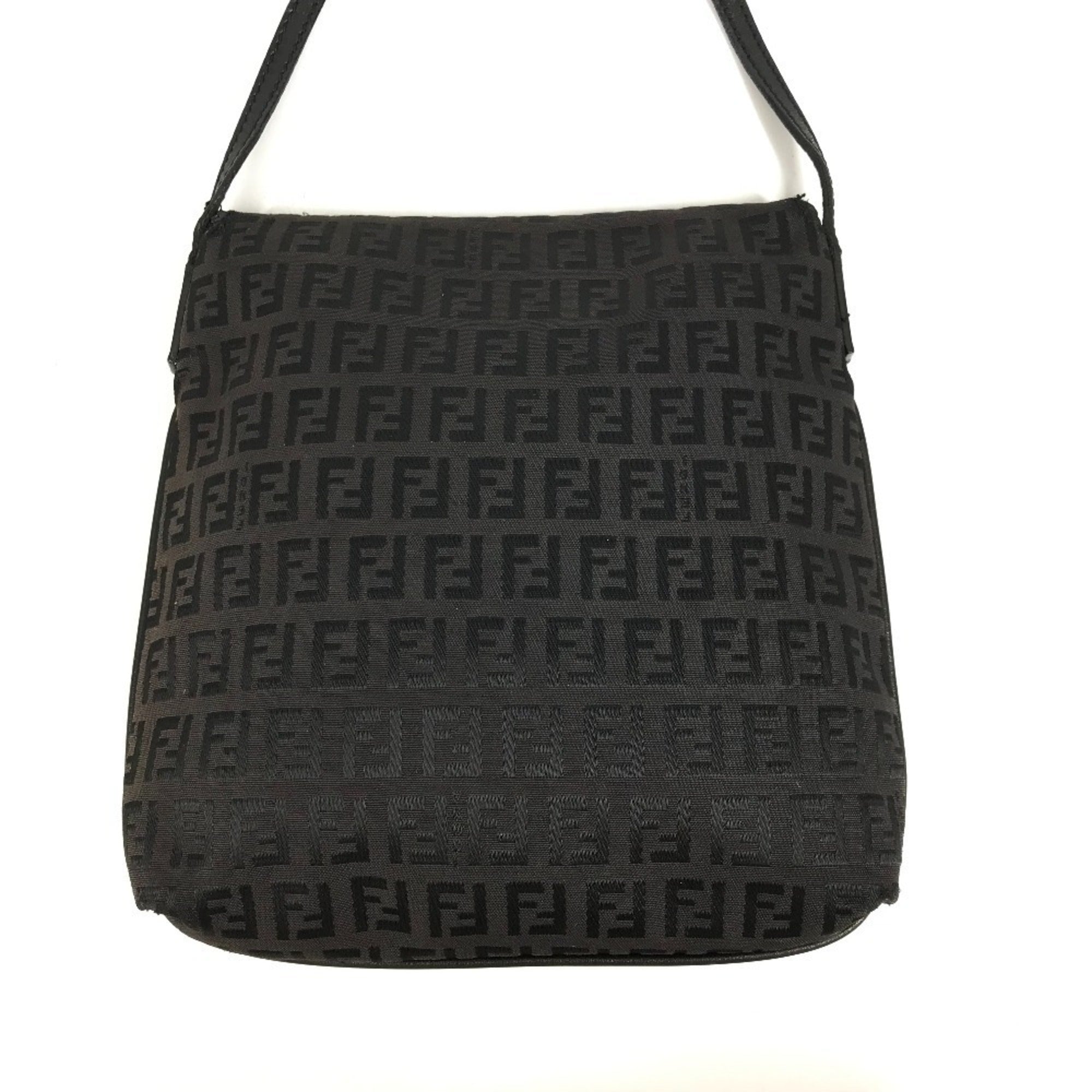 Fendi Black Zucchino Leather Canvas Pochette Shoulder Bag (Pre-Owned)