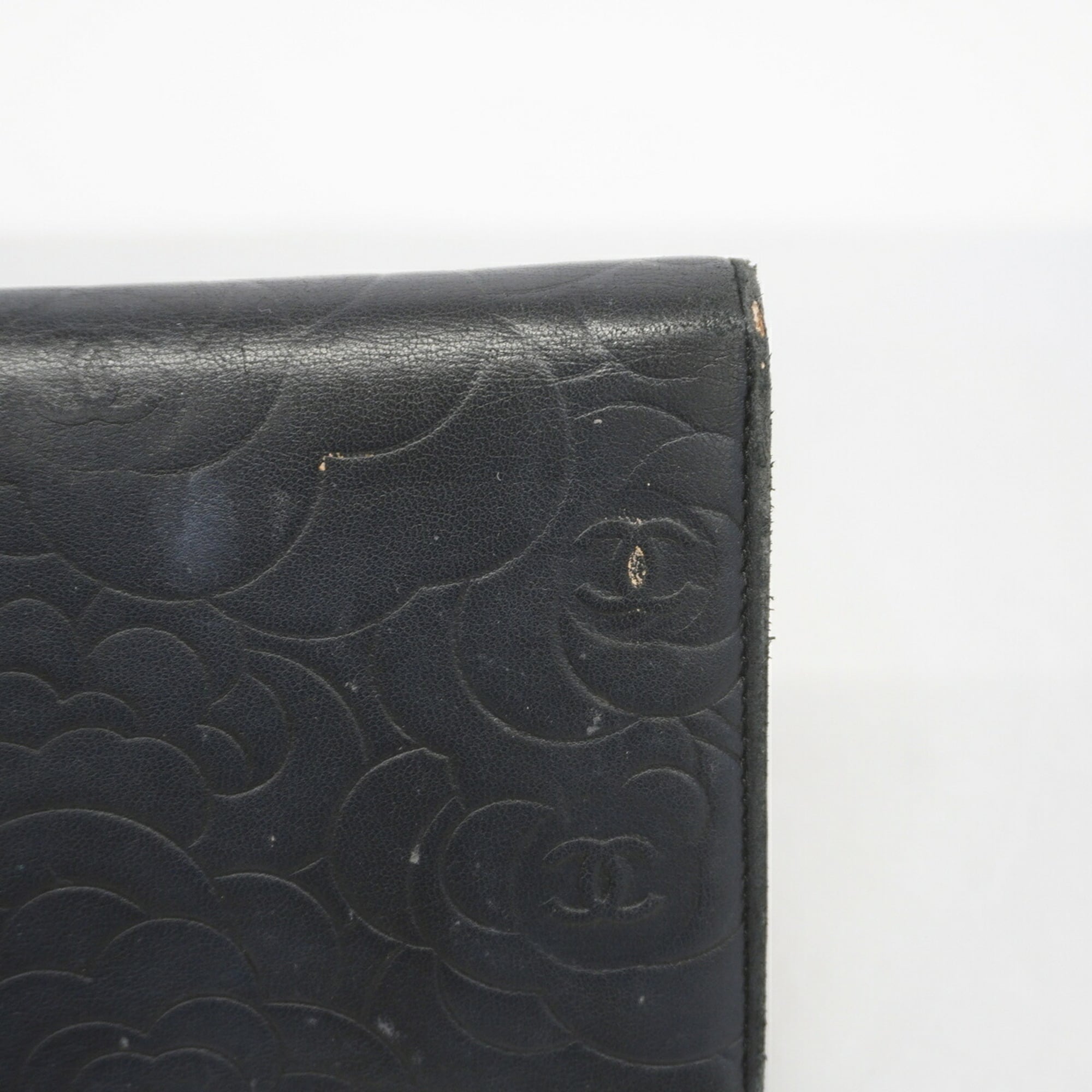 Chanel Black Leather Long Wallet (Tri-Fold) (Pre-Owned)