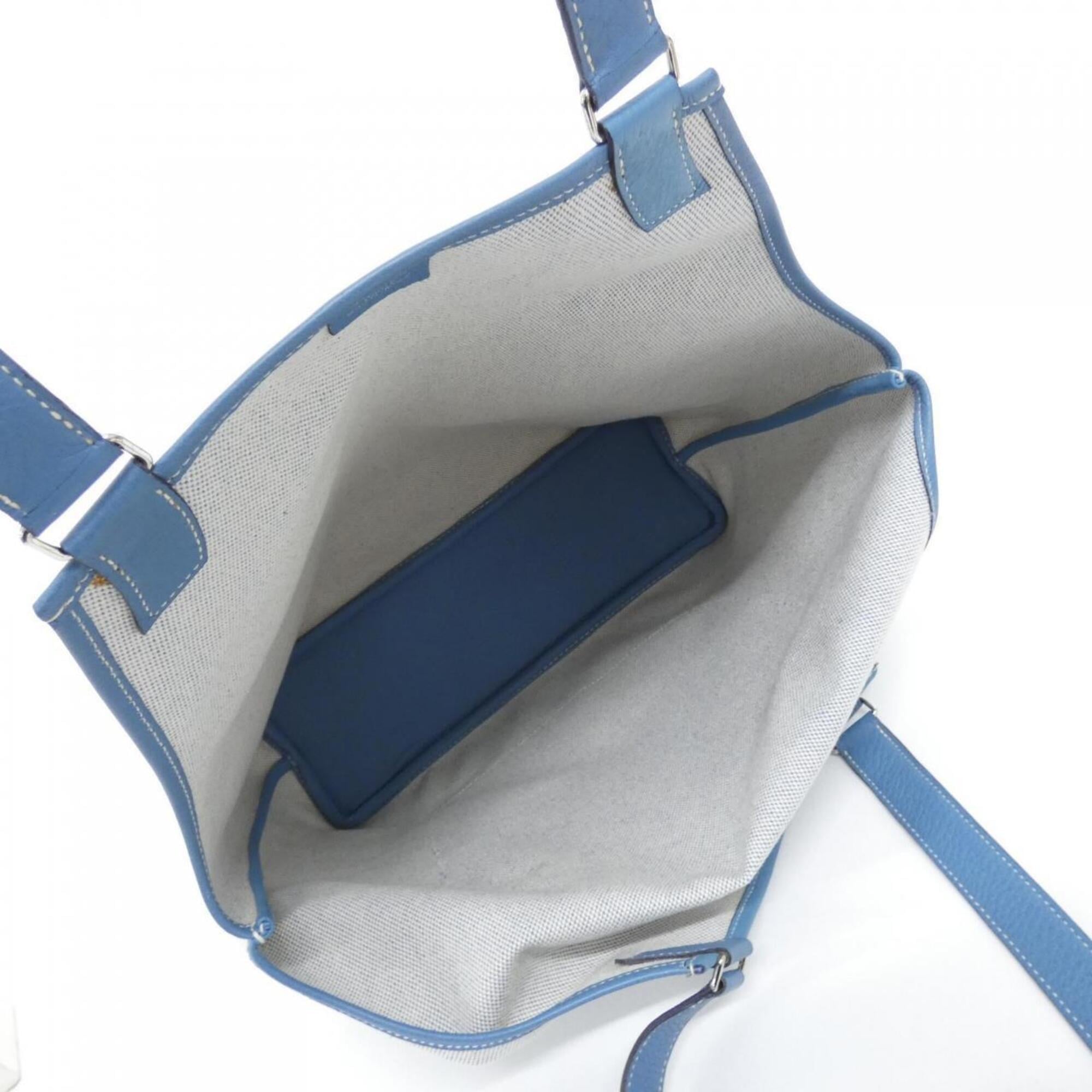 Hermes Jardinier Blue Jean Toile H Taurillon Clemence Leather Shoulder Bag (Pre-Owned)