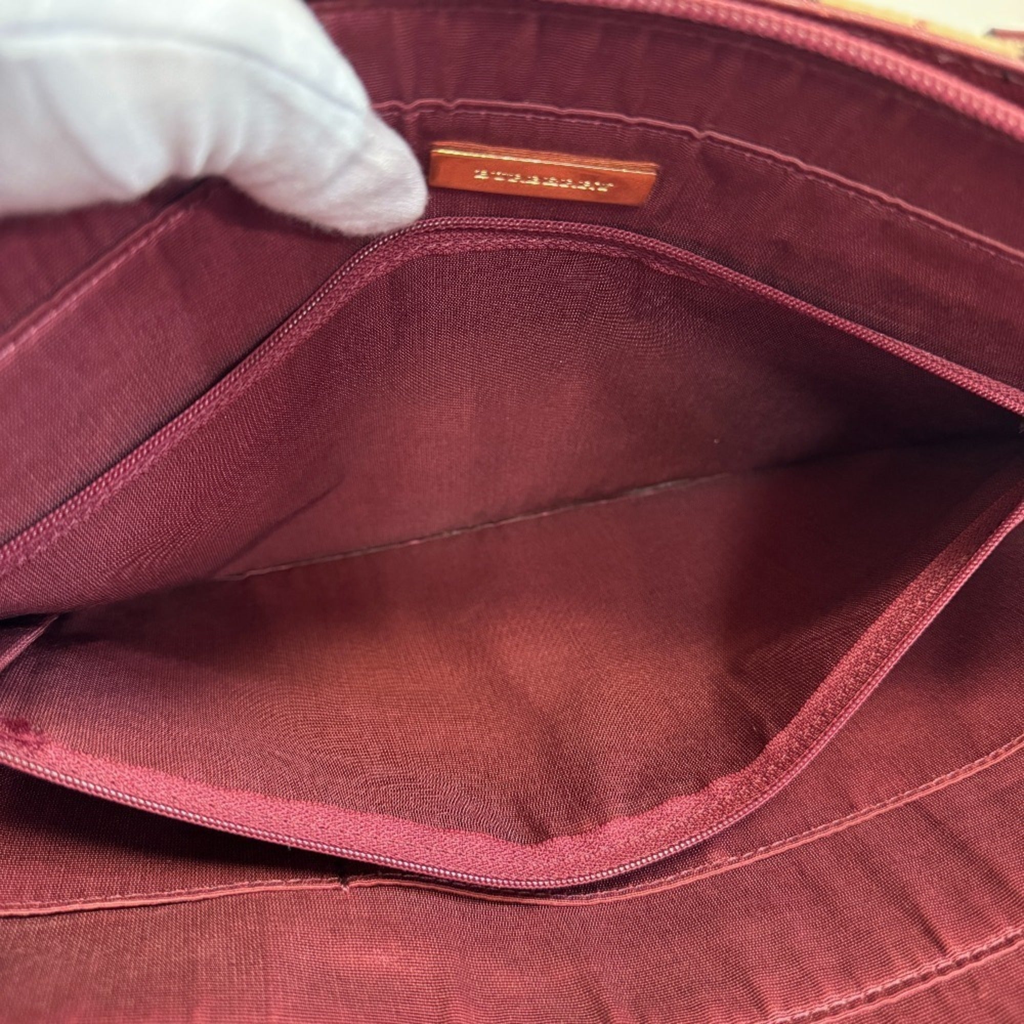 Burberry Beige Bordeaux Canvas Leather Shoulder Bag Tote Bag (Pre-Owned)