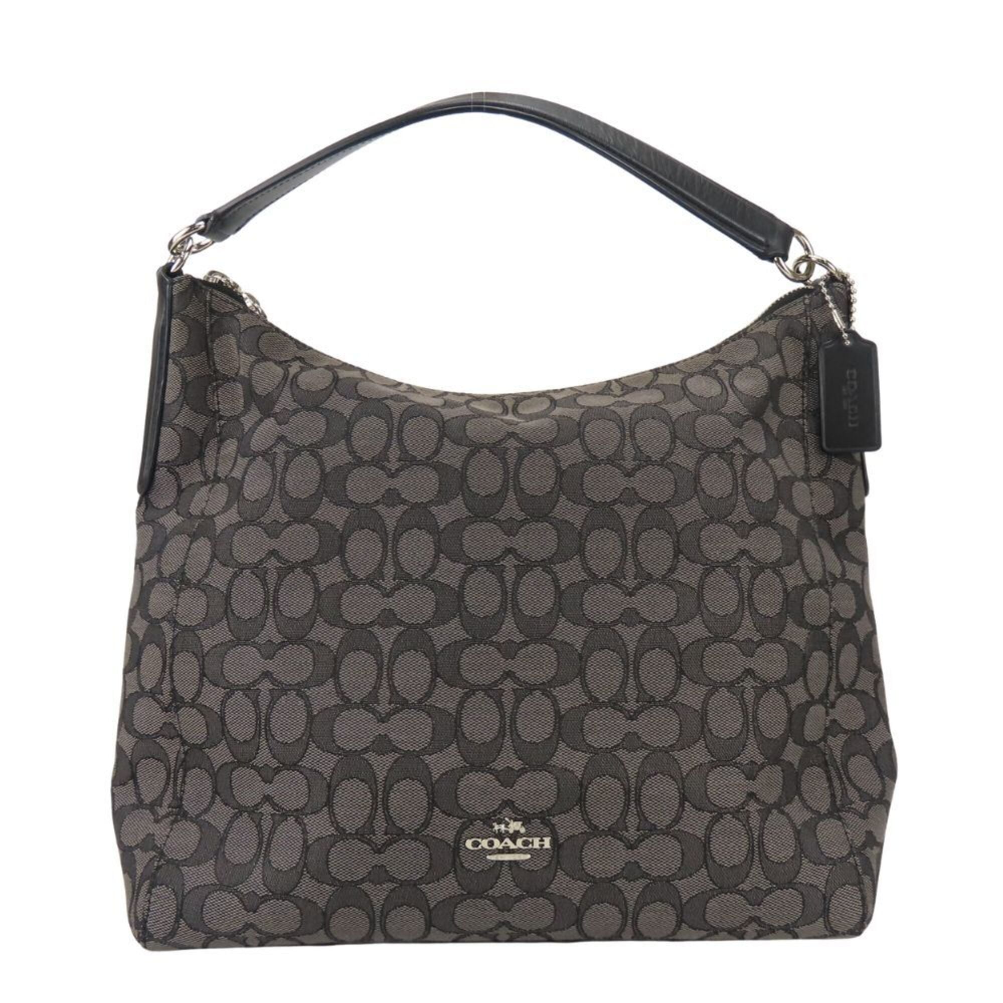 Coach Black Gray Canvas Leather Shoulder Bag (Pre-Owned)