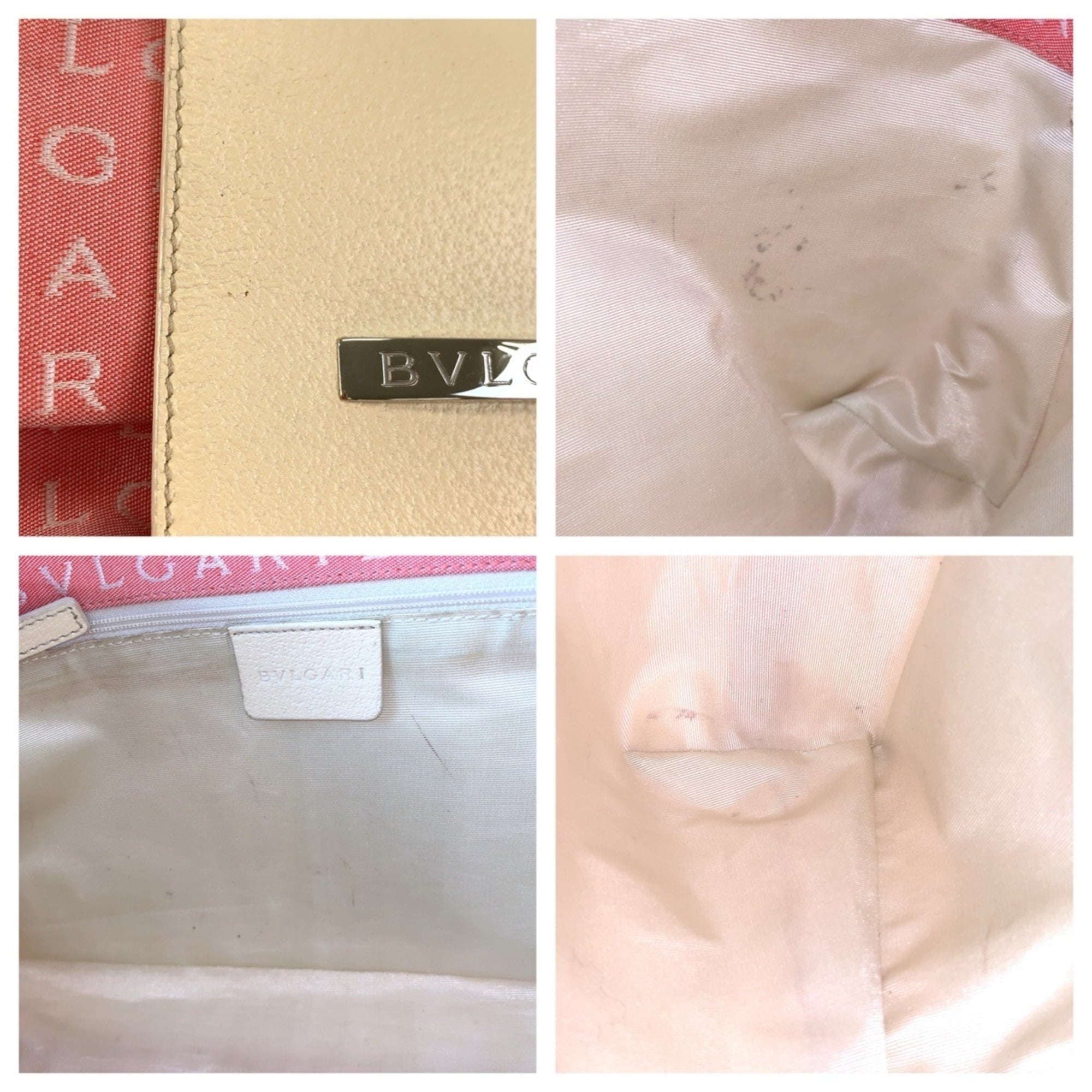 Bvlgari Cream Pink Canvas Leather Handbag Shoulder Bag (Pre-Owned)