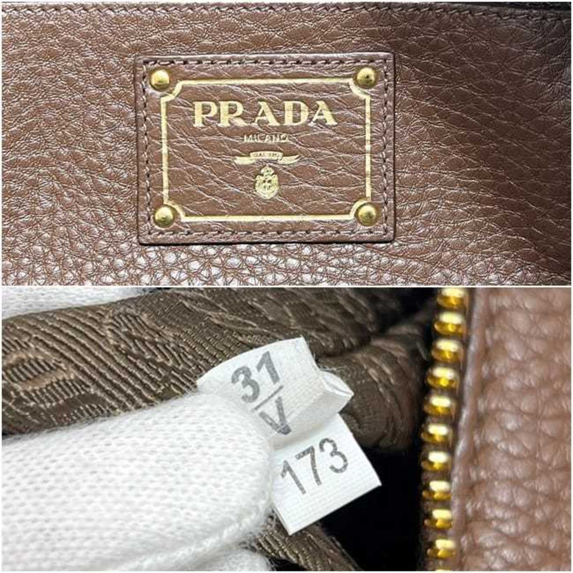 Prada Brown Leather Boston Bag Handbag (Pre-Owned)