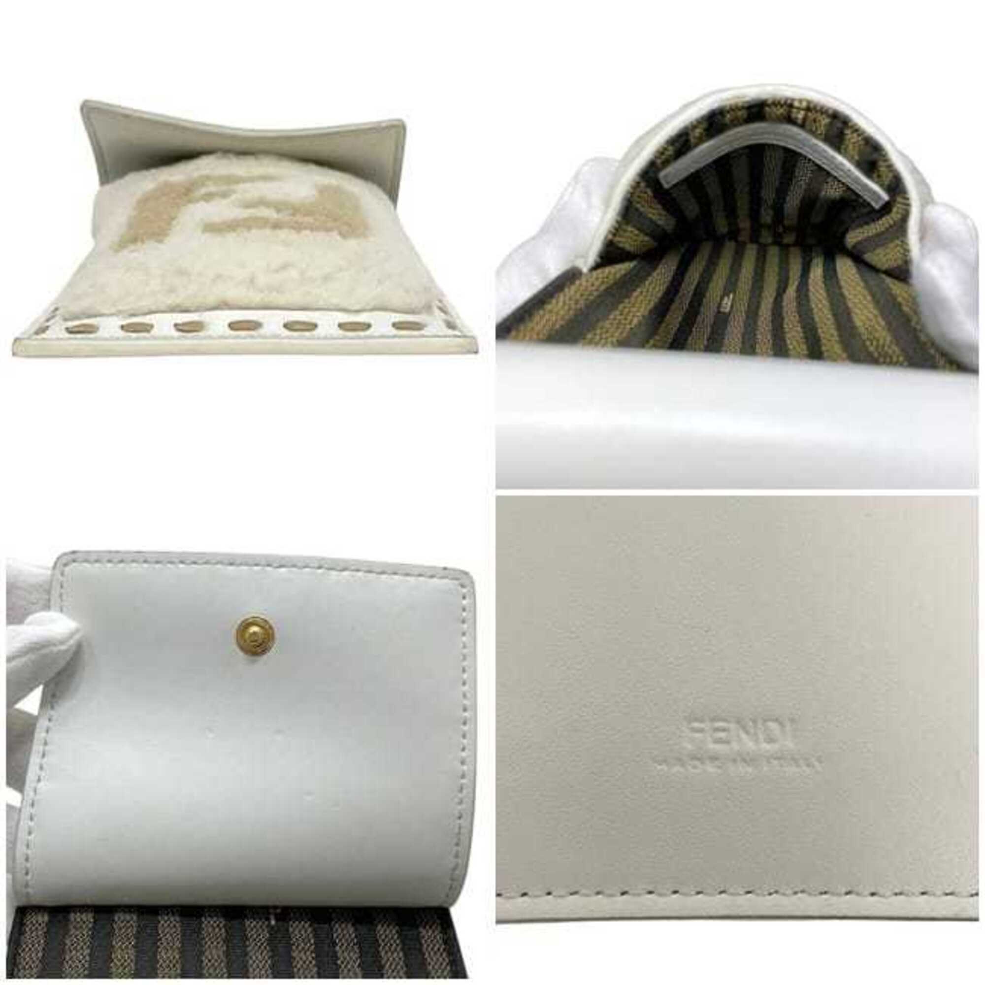 Fendi Beige White Leather Fur Pouch (Pre-Owned)
